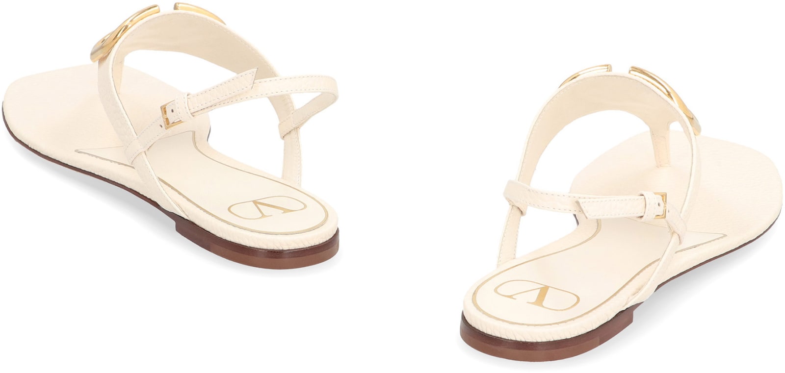 Shop Valentino Garavani - Leather Thong-sandals In Ivory