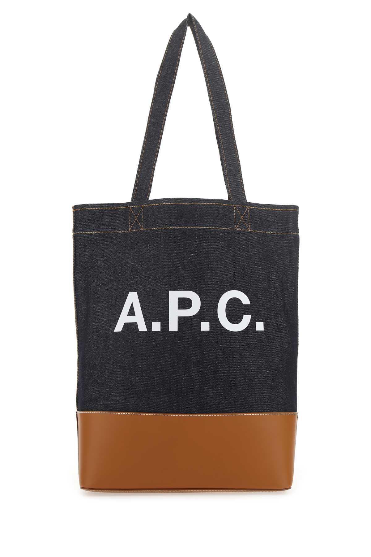 Shop Apc Dark Blue Denim Handbag In Caf