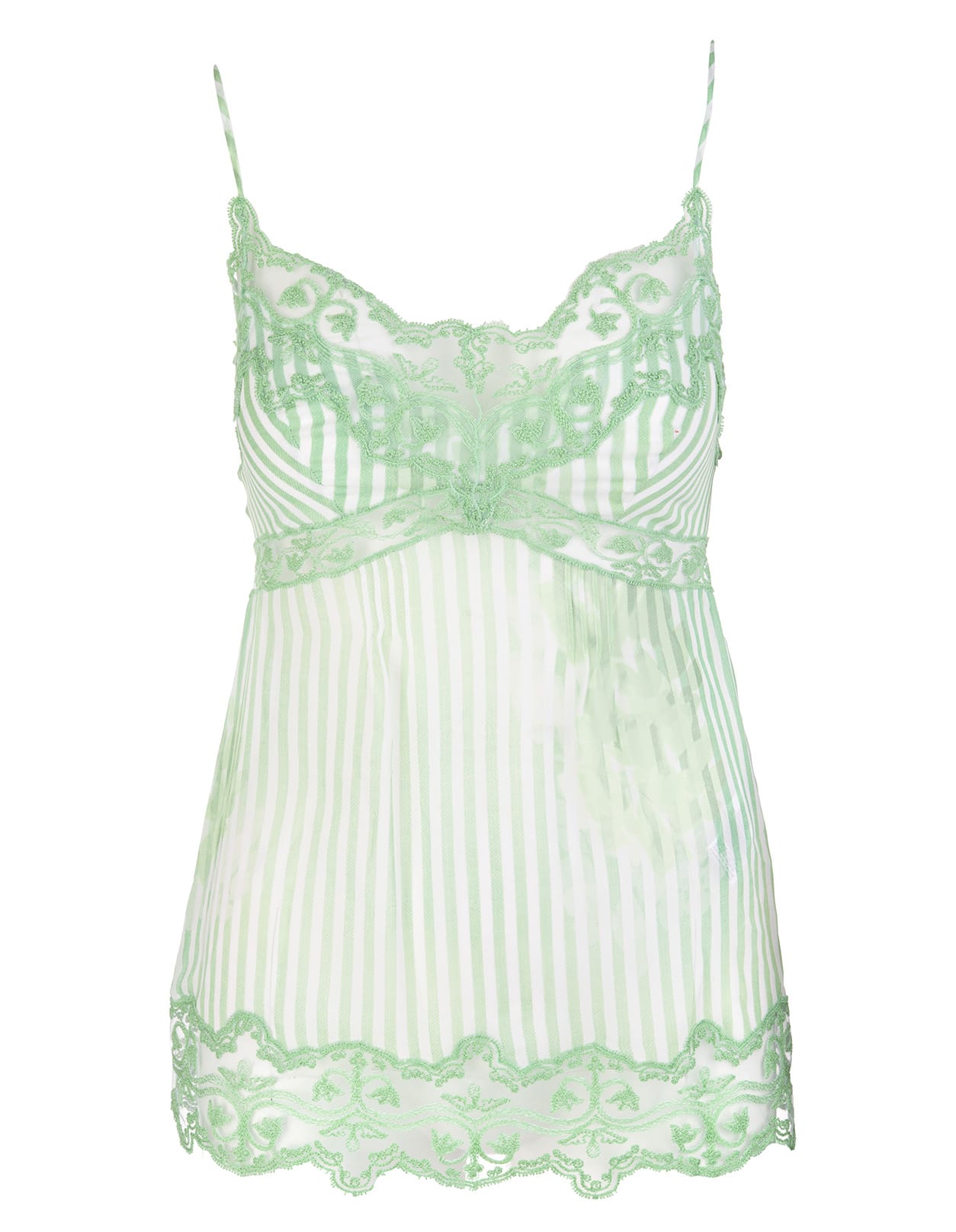 Ermanno Scervino Green And White Striped Top With Lace