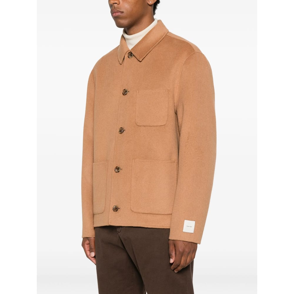 Calvin Klein Buttoned Patch-pocket Jacket In Brown