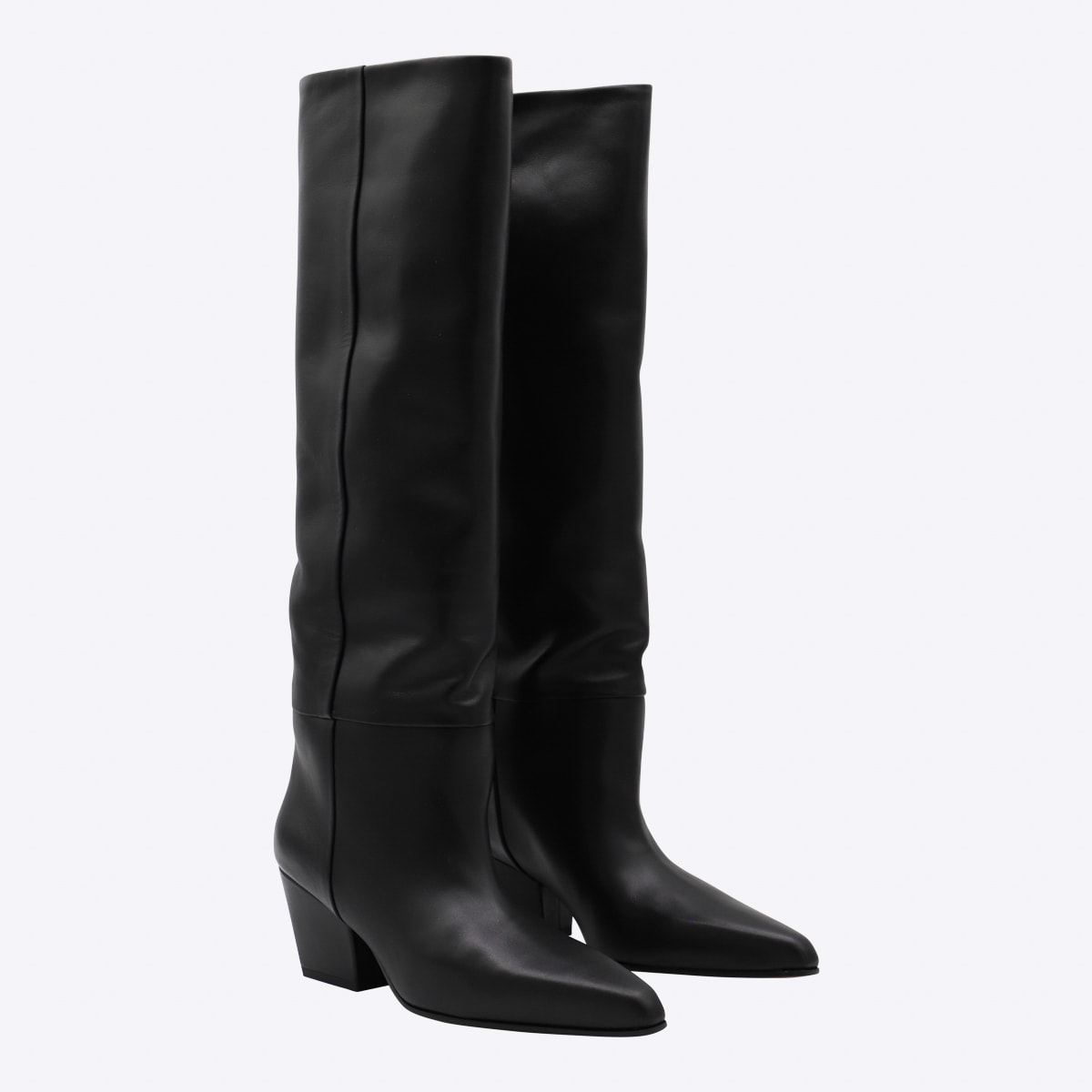 Paris Texas Jane Knee-high Leather Texan Heel Boots In Black