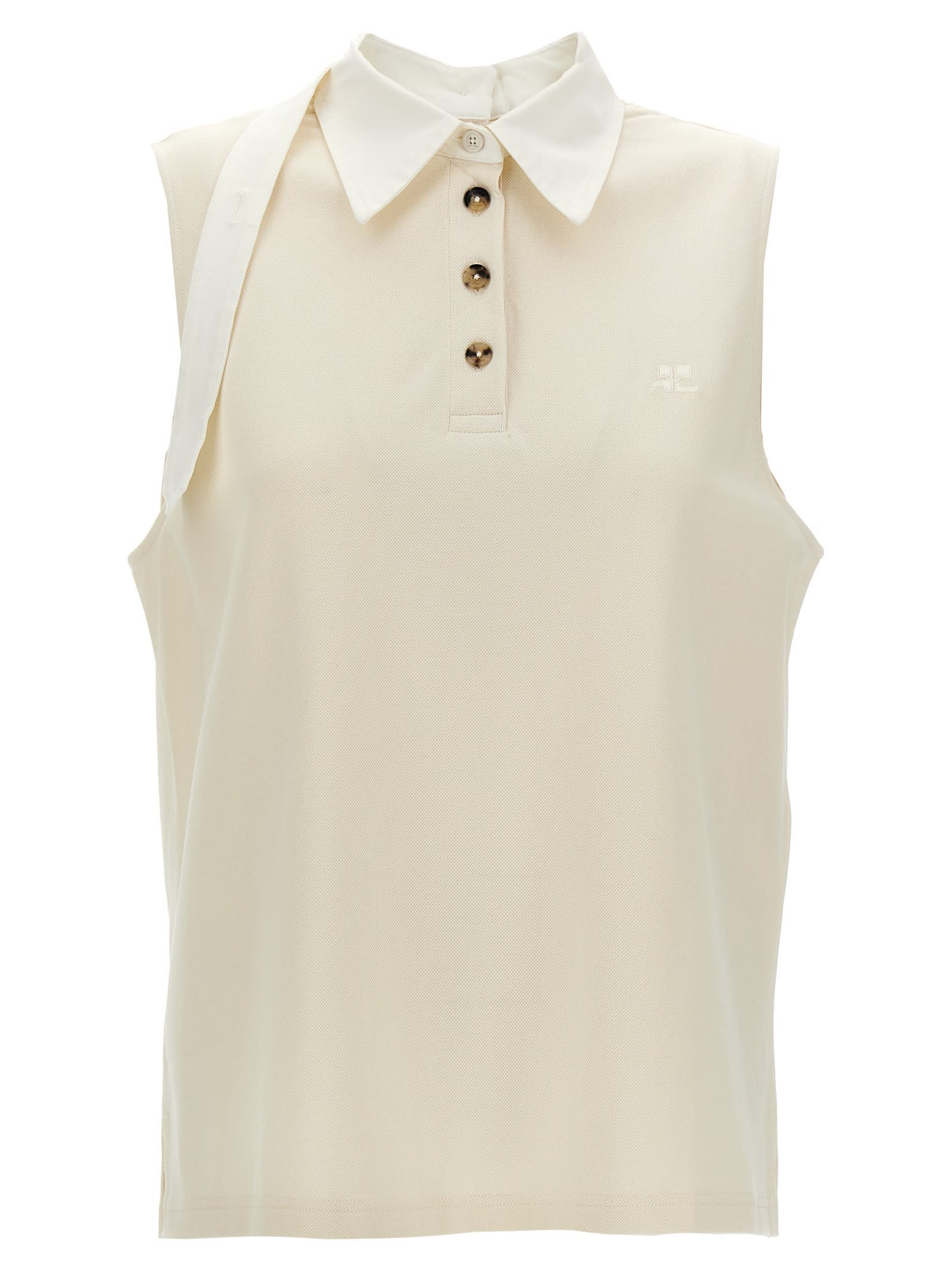 Shop Courrèges Sangle Sleeveless Polo Shirt In White