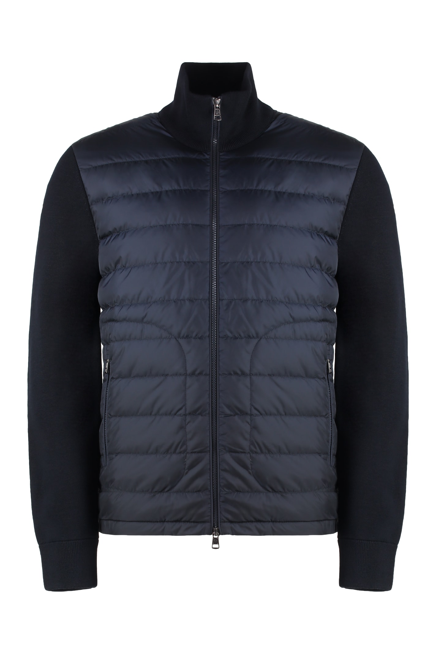 Shop Moncler Cardigan With Padded Front Panel In Blue