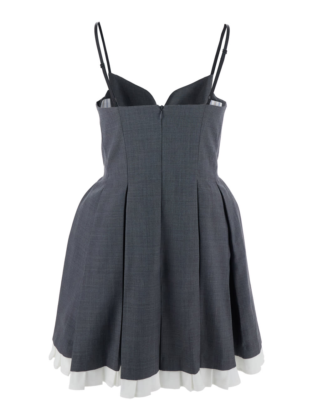Shushu-tong Grey Pleated Sleeveless Dress With Sweetheart Neckline And Contrasting Hem In Wool Blend Woman In Multi