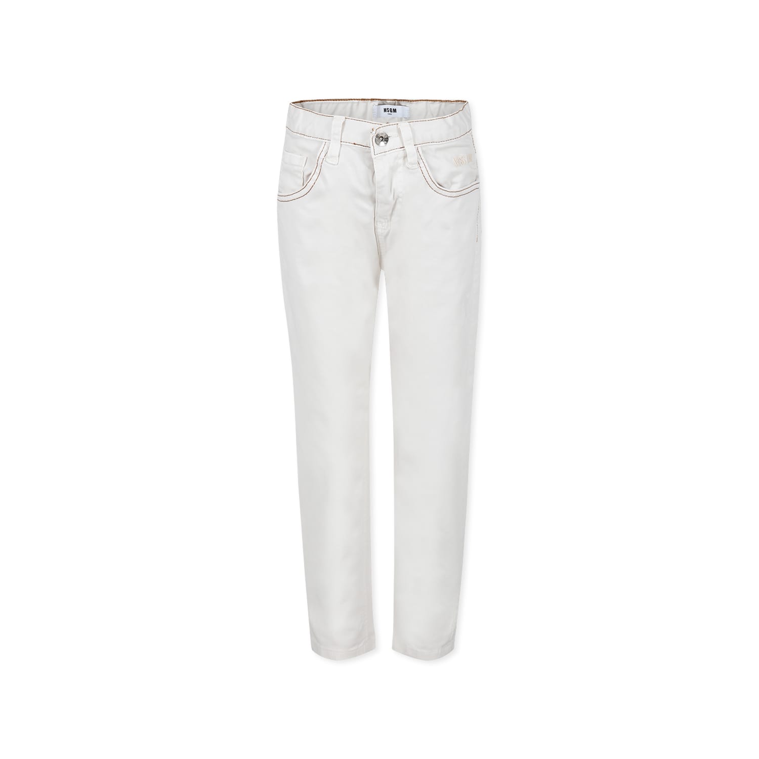 Msgm Ivory Trousers For Boy With Logo In Ivory