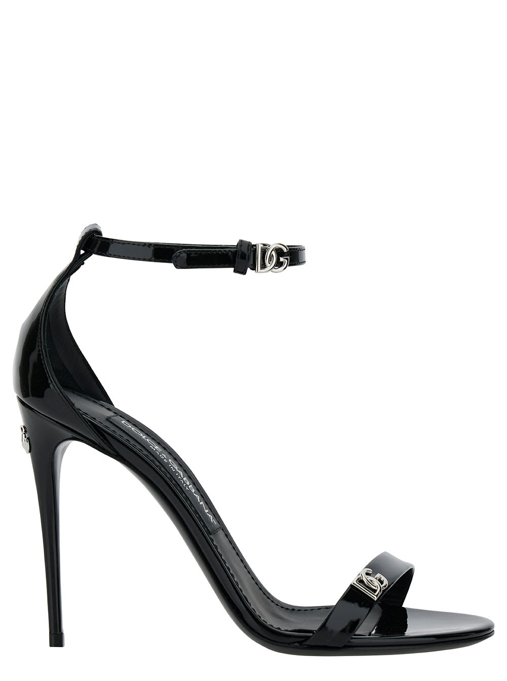 DOLCE & GABBANA BLACK SANDALS WITH DG LOGO DETAIL IN PATENT LEATHER WOMAN