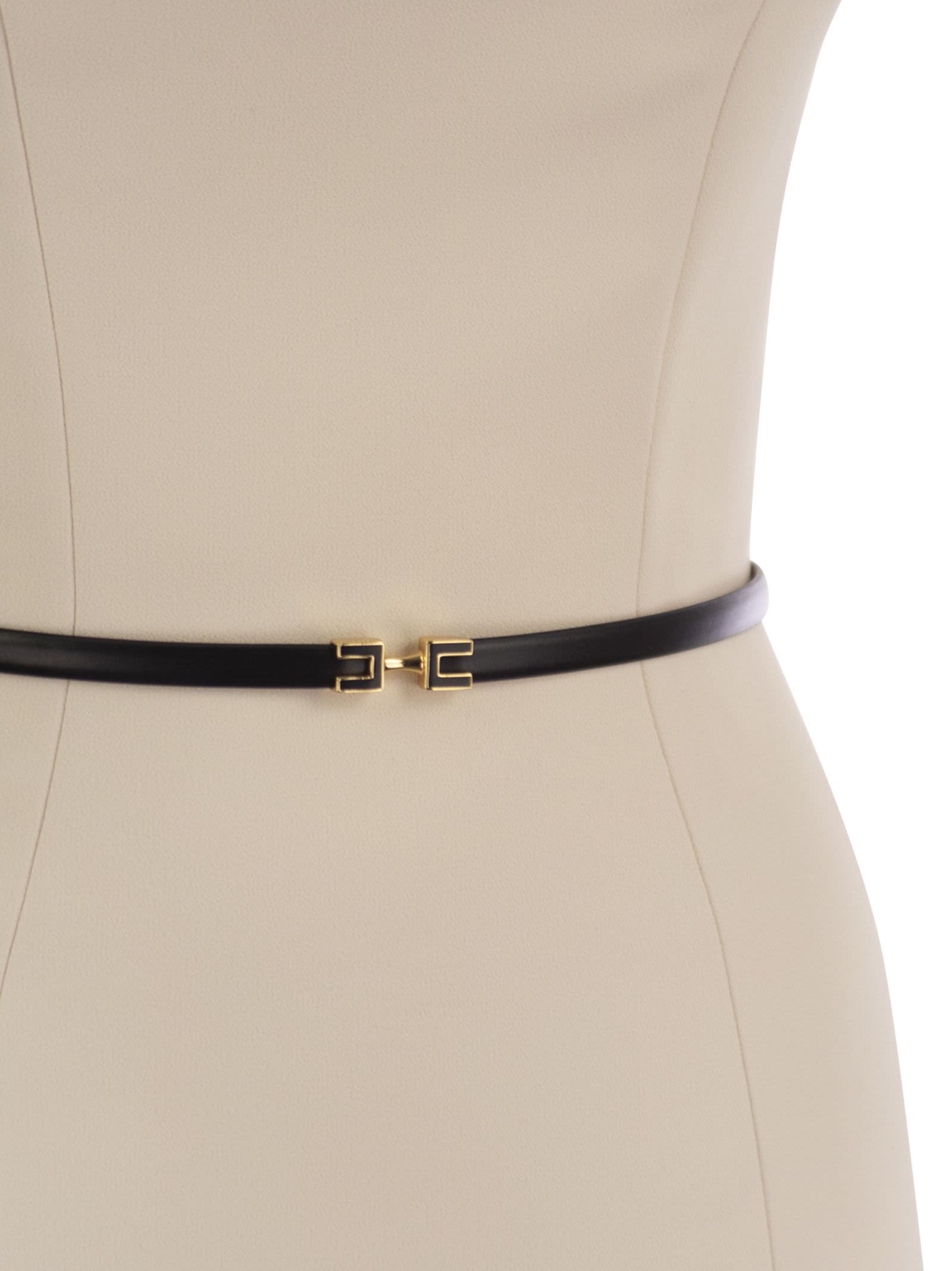 Elisabetta Franchi Women's Crepe Dress With Contrasting Belt In Butter/black