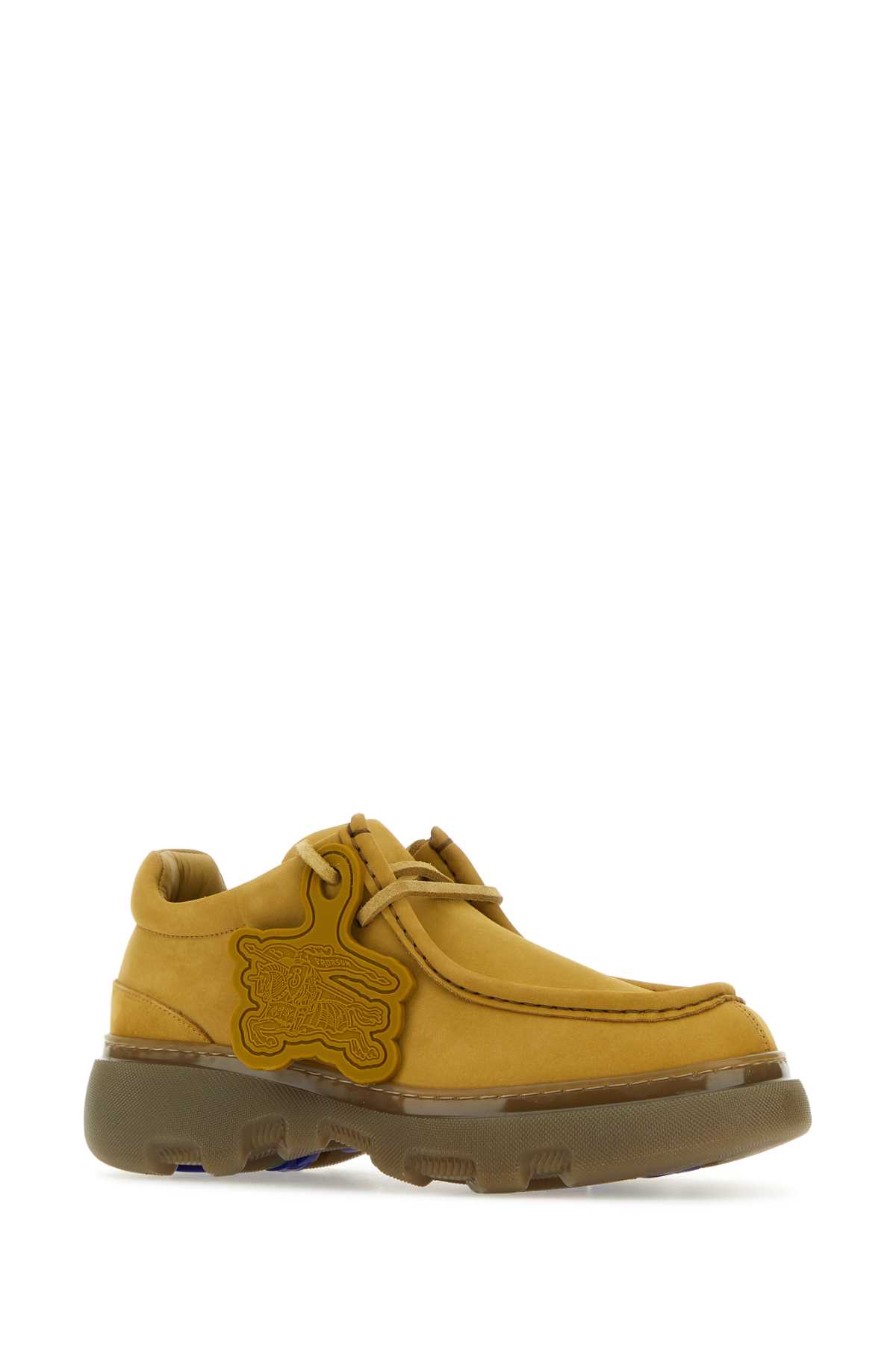 Shop Burberry Mustard Nubuk Creeper Lace-up Shoes In Manilla