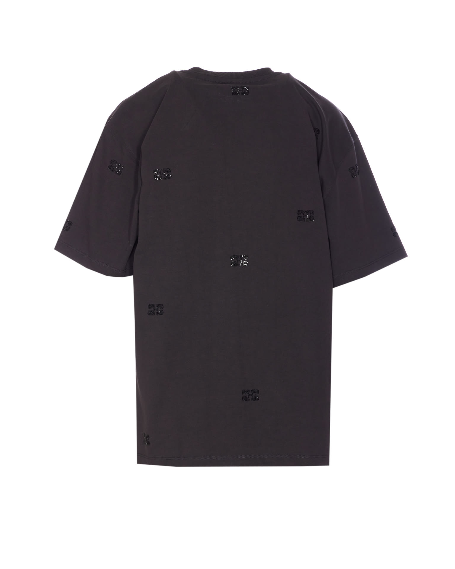 Ganni Crewneck Embroidered Phantom Heavy Short Sleeves Top In Black