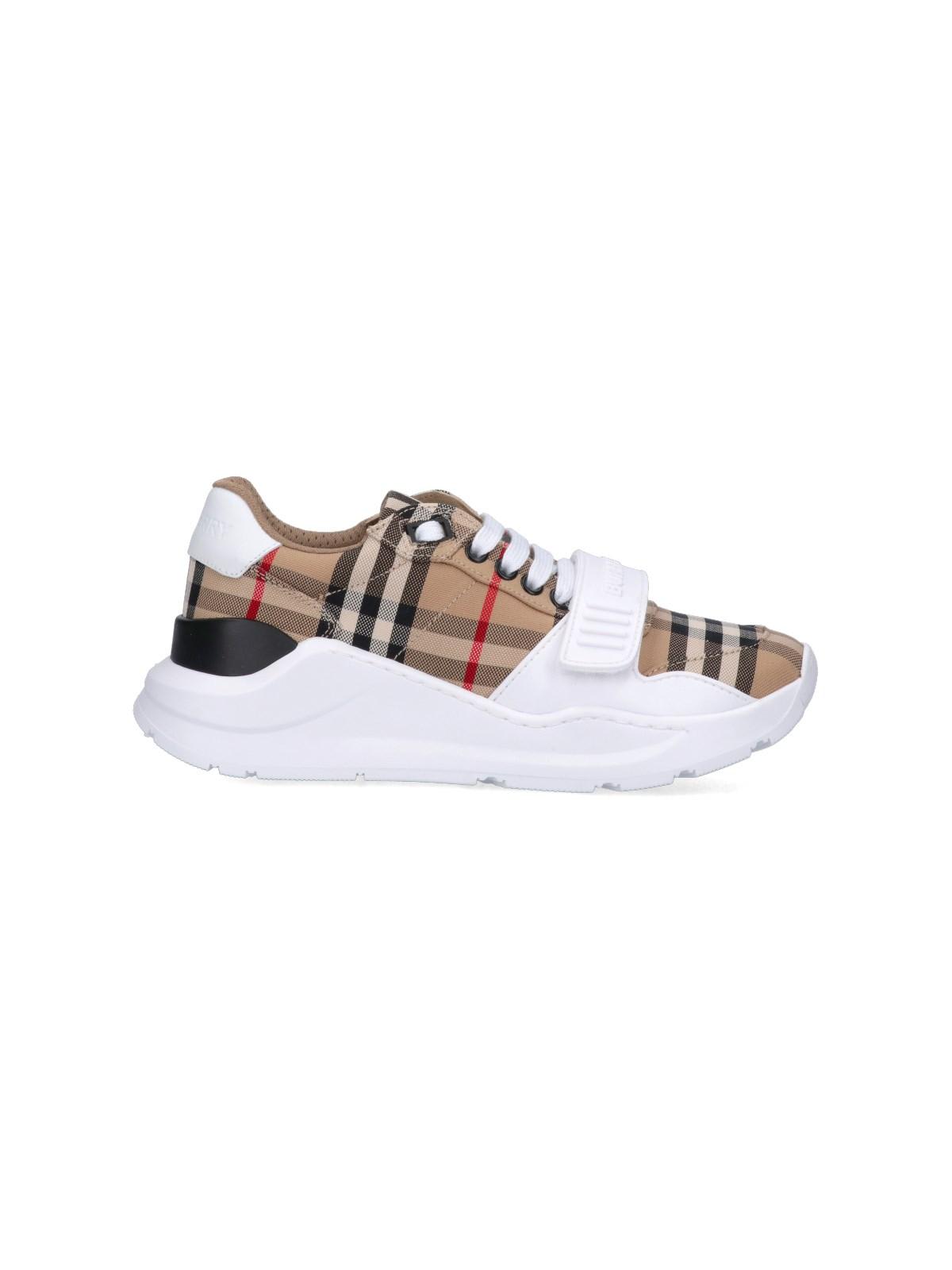 Burberry Beige And White Low Top Sneakers With Vintage Check Print And Rubber Sole In Canvas And Leather Man In A7028