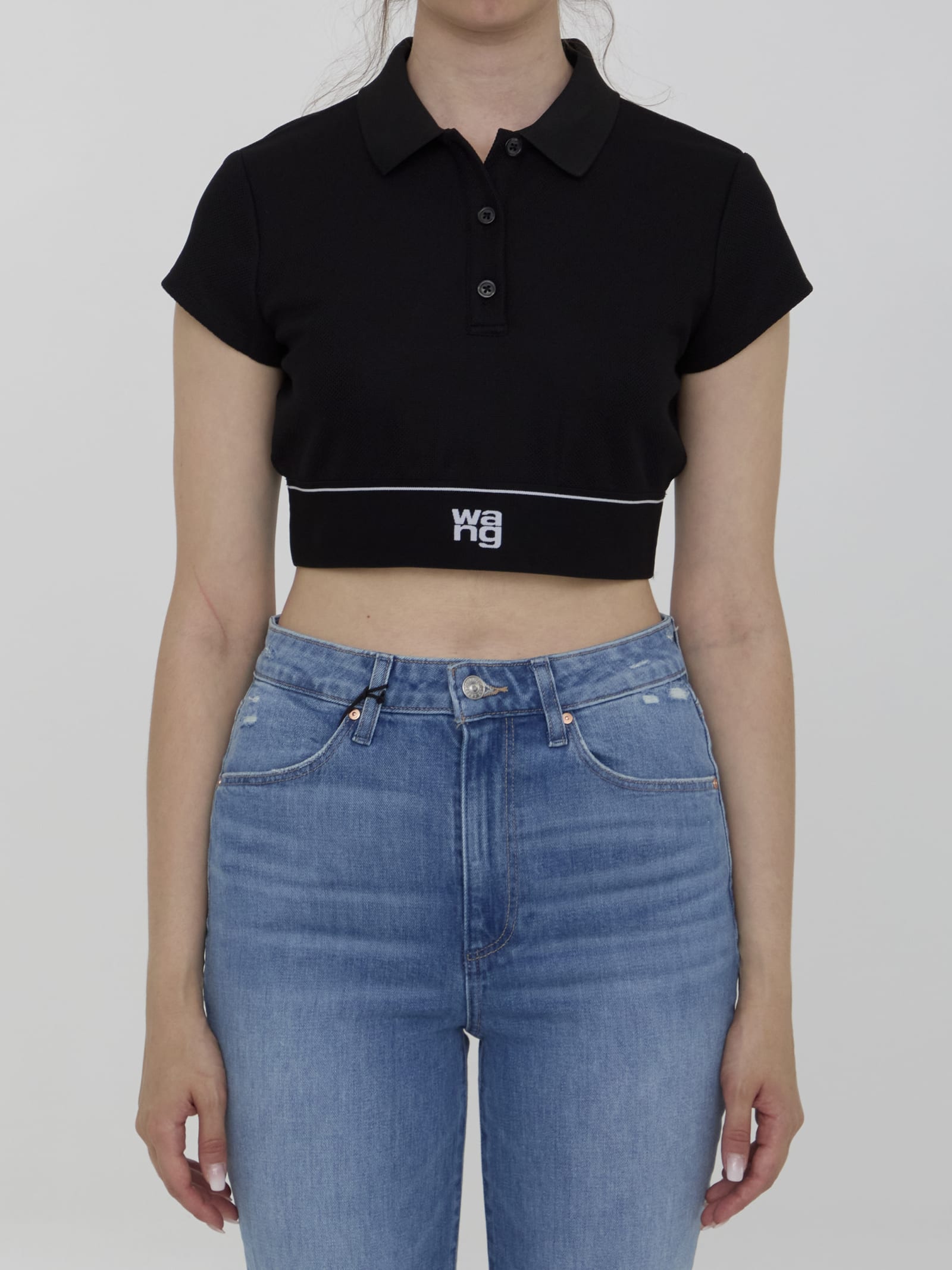 Shop Alexander Wang Cheerleader Polo Top In Black