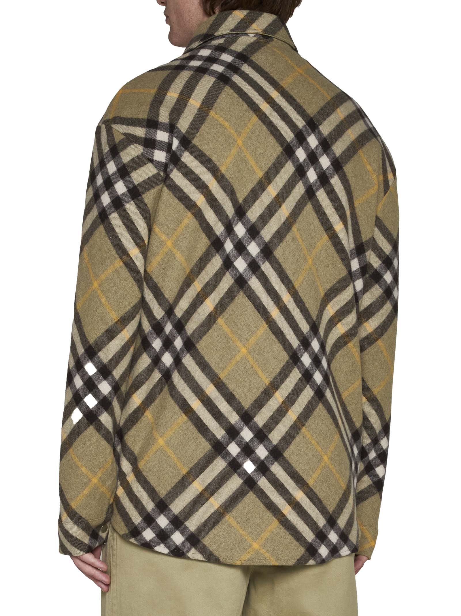 Burberry Check Wool Blend Overshirt In Green