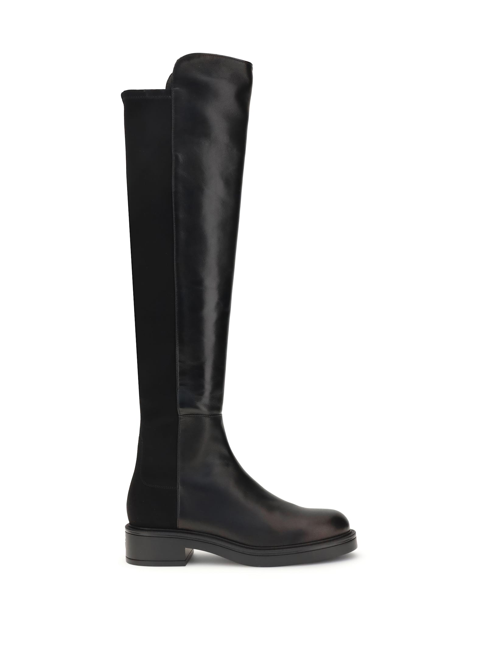 Stuart Weitzman Black Nappa Leather And Fabric Celia Boots In Black