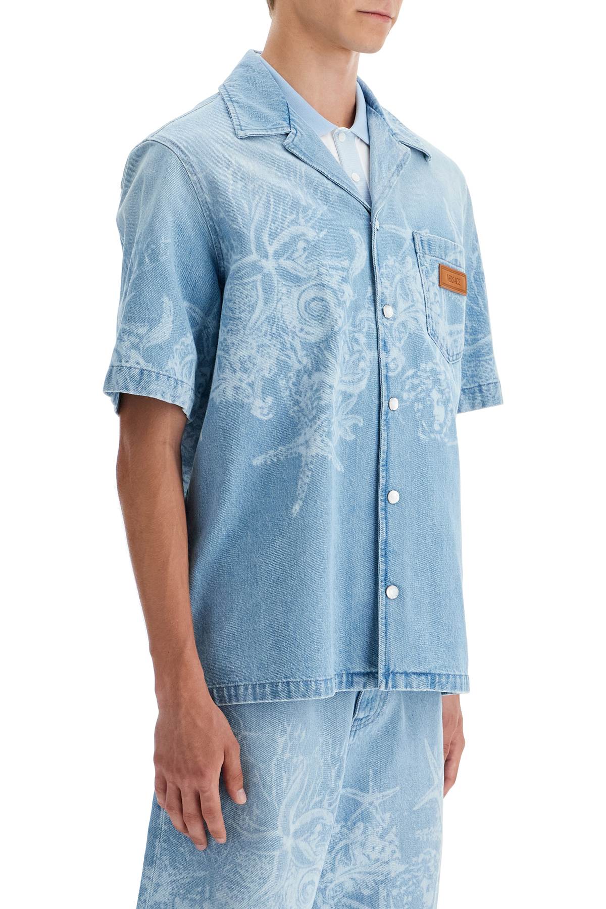 Shop Versace Barocco Sea Denim Shirt In Light Blue (blue)