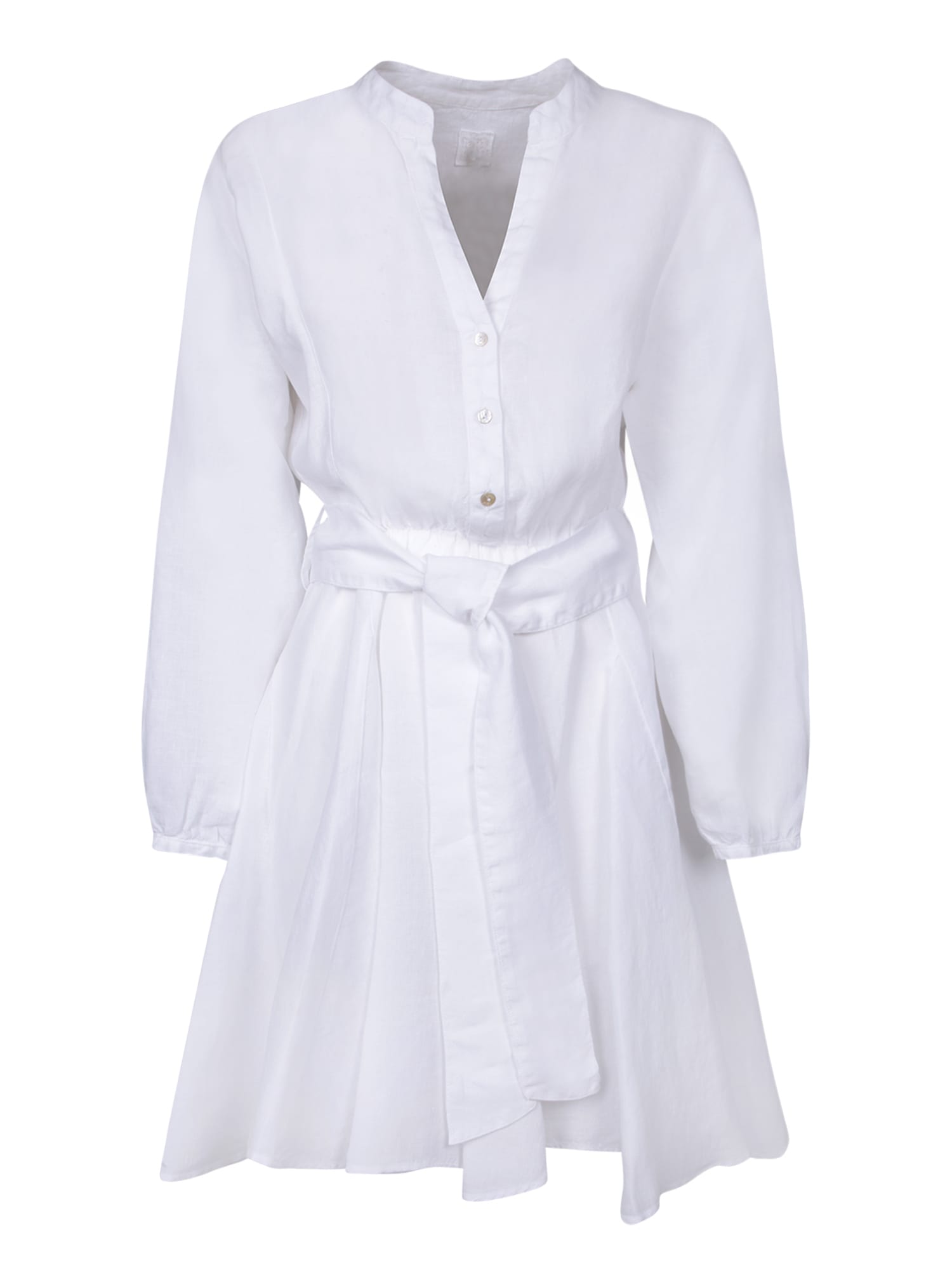 White Linen Belted Dress