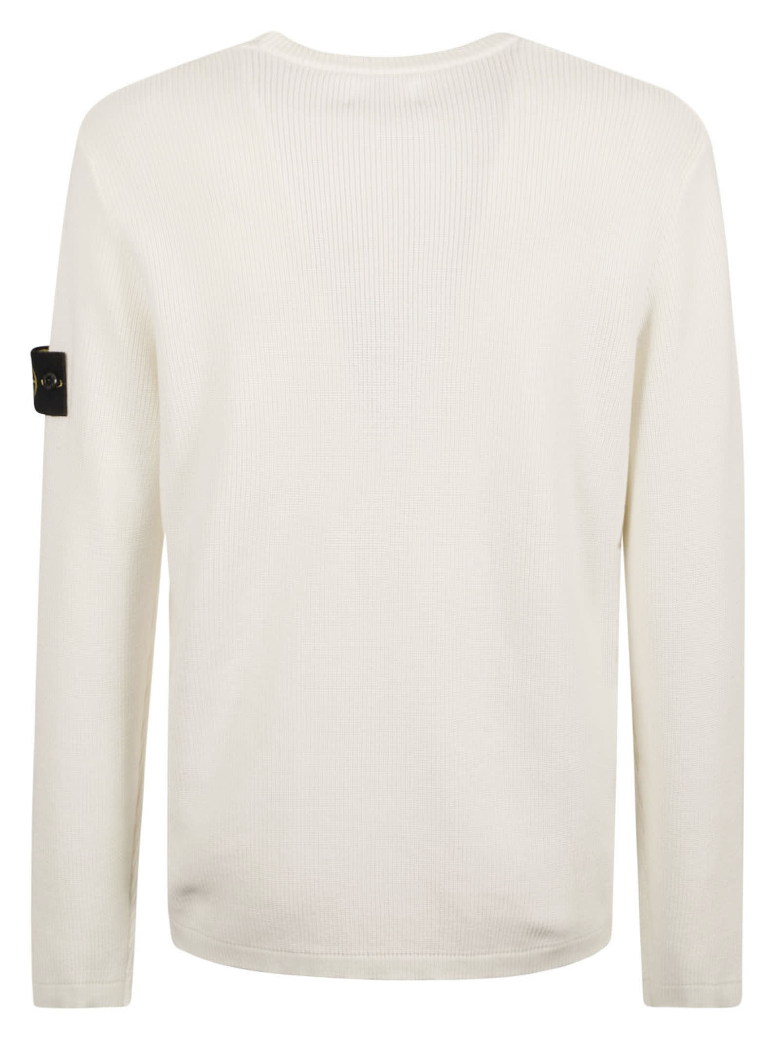 Shop Stone Island Logo Patched Knit Crewneck Sweatshirt In White