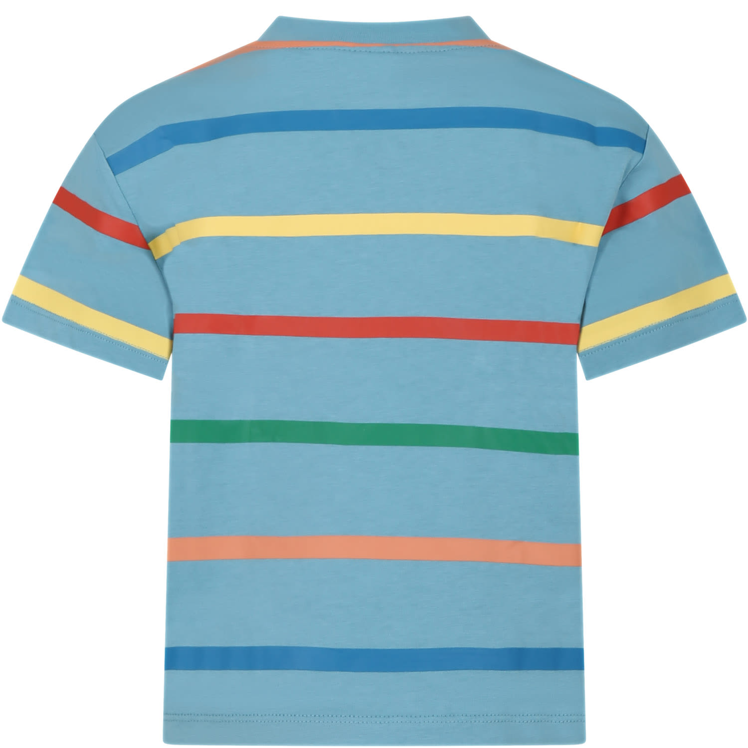 Shop Stella Mccartney Light Blue T-shirt For Kids With Logo And Multicolor Stripes In Multicolore