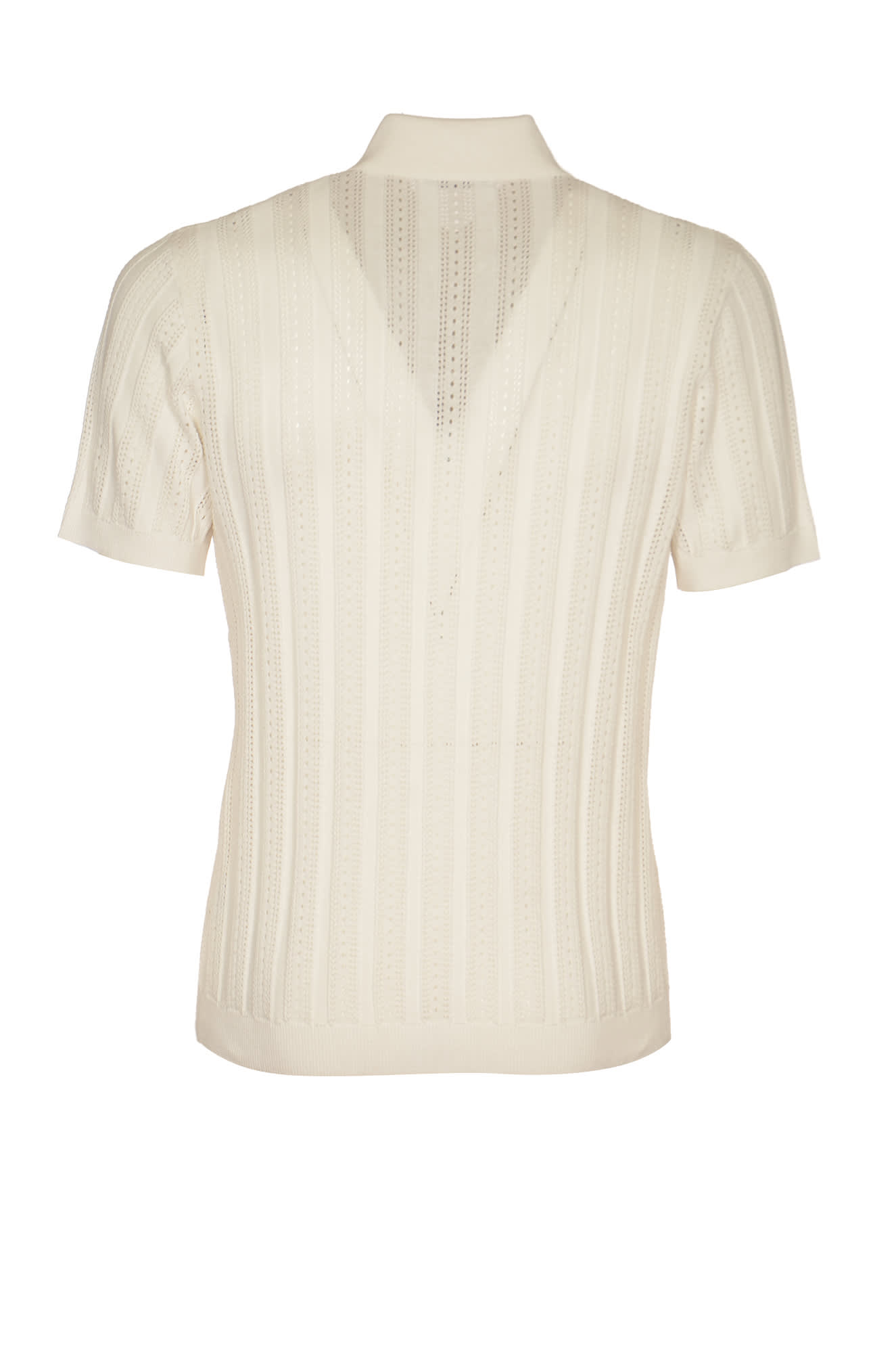 Shop Kangra Stripe Pattern Rib Trim Polo Shirt In White