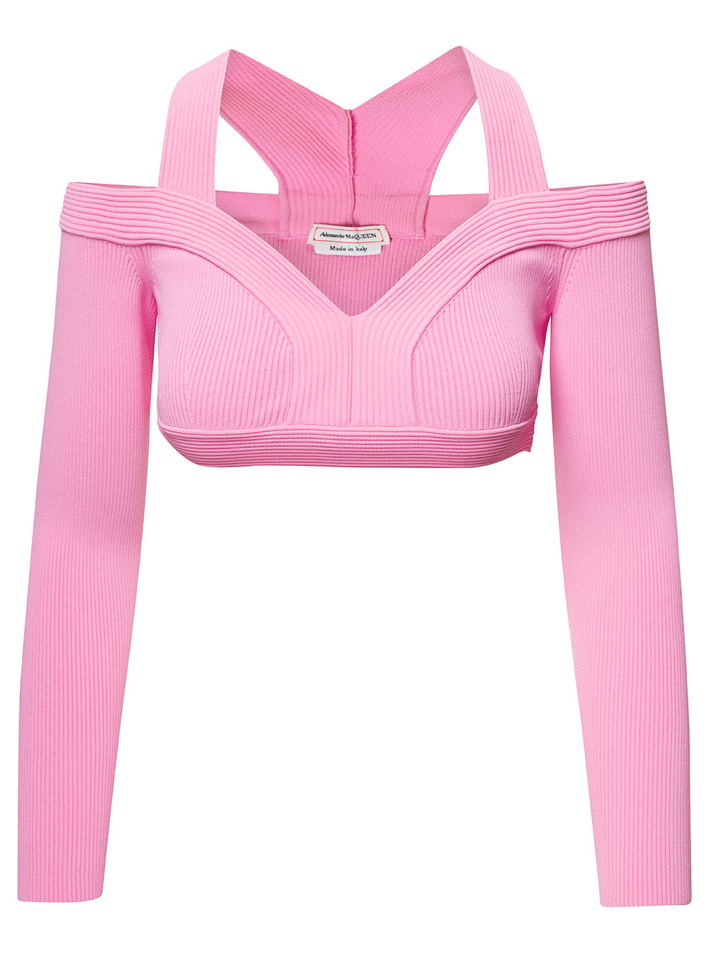 Shop Alexander Mcqueen Pink Cropped Off-the Shoulder Top In Viscose Woman
