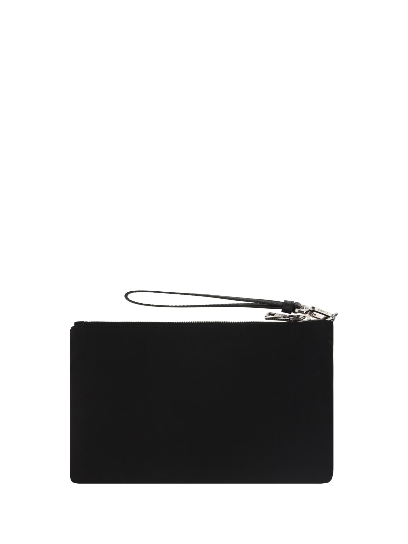 Prada Triangle Logo Re-nylon And Saffiano Leather Envelope Pouch In Black