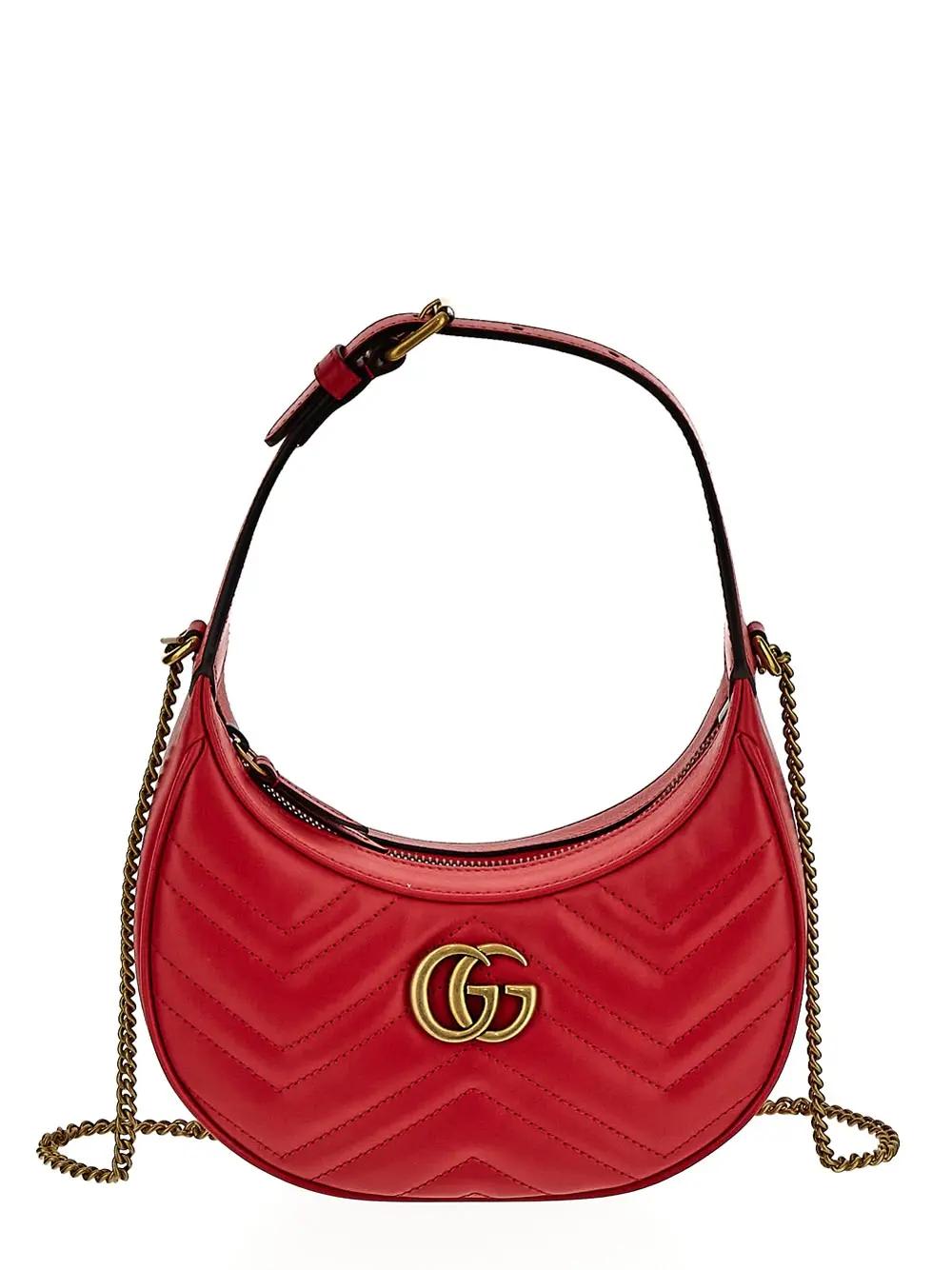 Red Quilted Leather 'GG' Half Moon Bag