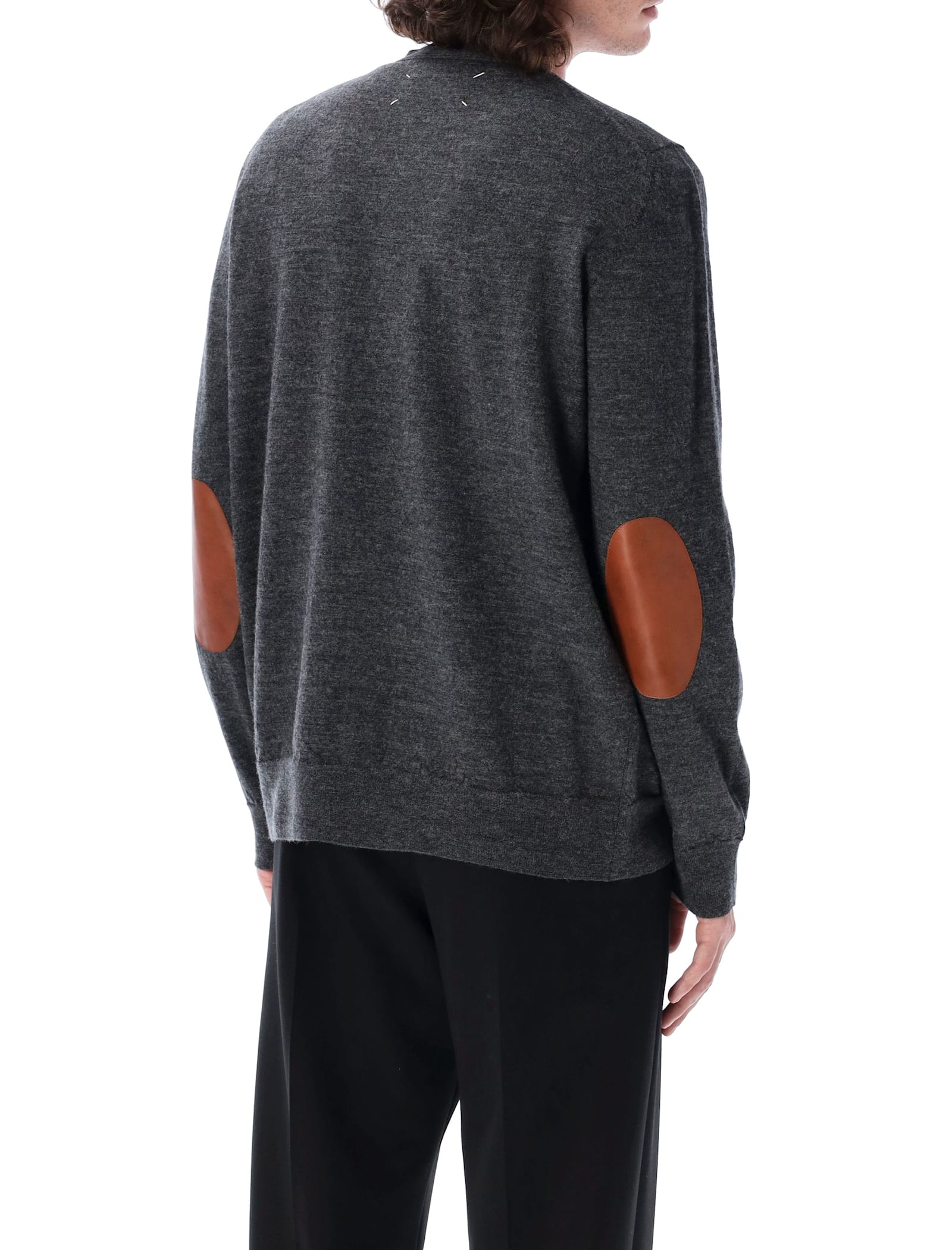 Shop Maison Margiela Elbow Patches Cardigan In Charcoal Grey