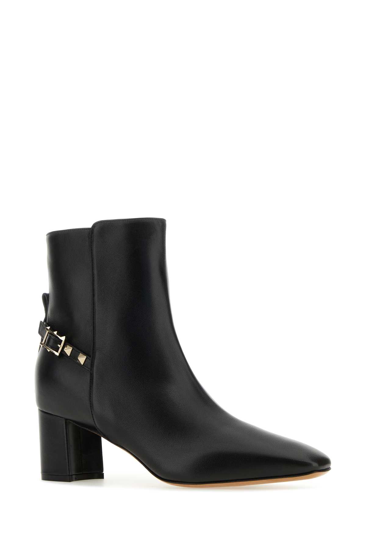 Shop Valentino Black Nappa Leather Rockstud Ankle Boots In Nero