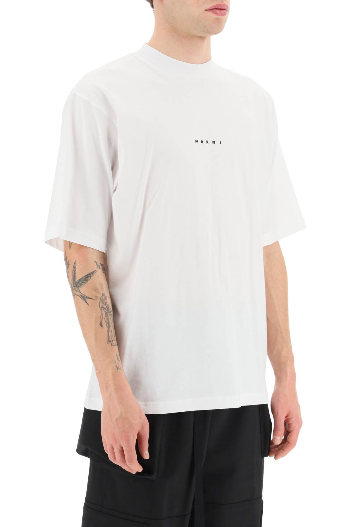 Marni White Cotton T-shirt With Logo Print In Lily White