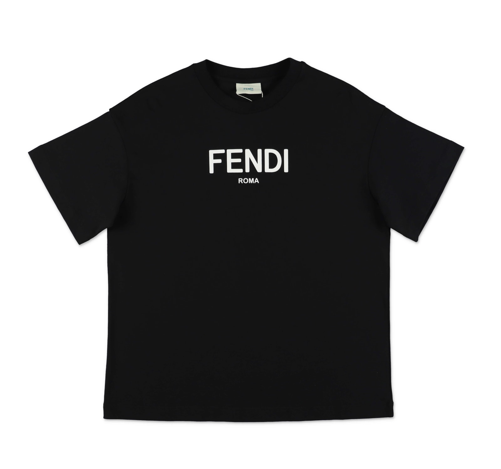 Fendi T-shirt Nera In Jersey Di Cotone Bambino