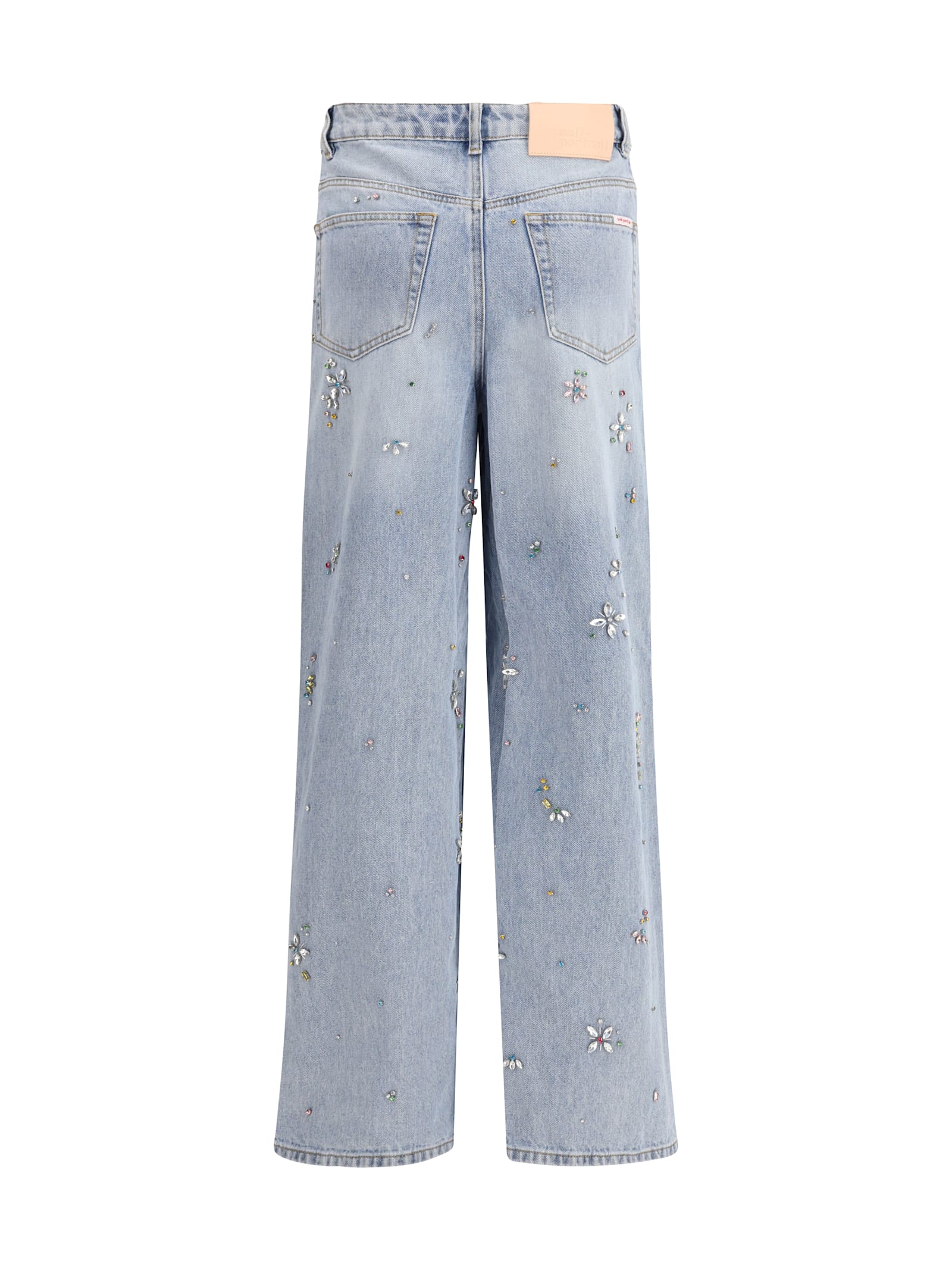 Self-portrait Embellished Wide Leg Jeans L. Blue In Blue