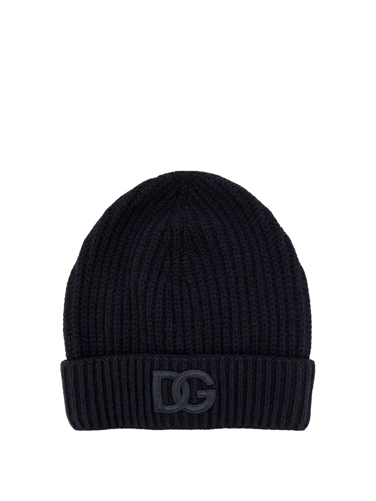 Shop Dolce & Gabbana Dg Logo Patch Knitted Beanie In Black