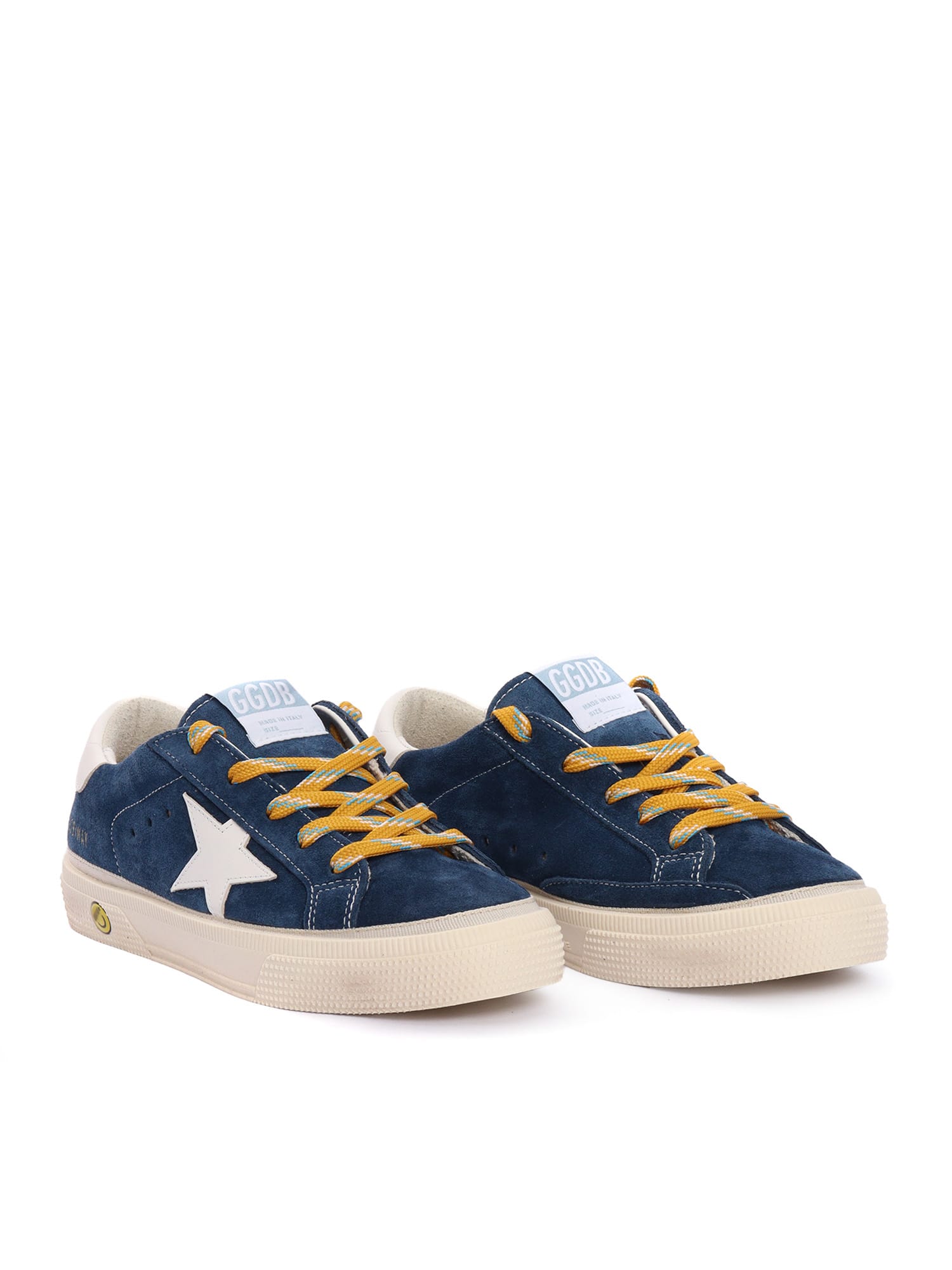 Golden Goose Low-top May Sneakers In Blue Suede And White Leather In Blue