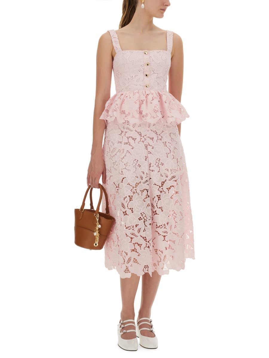 Self-portrait Lace Midi Peplum Dress In Pink