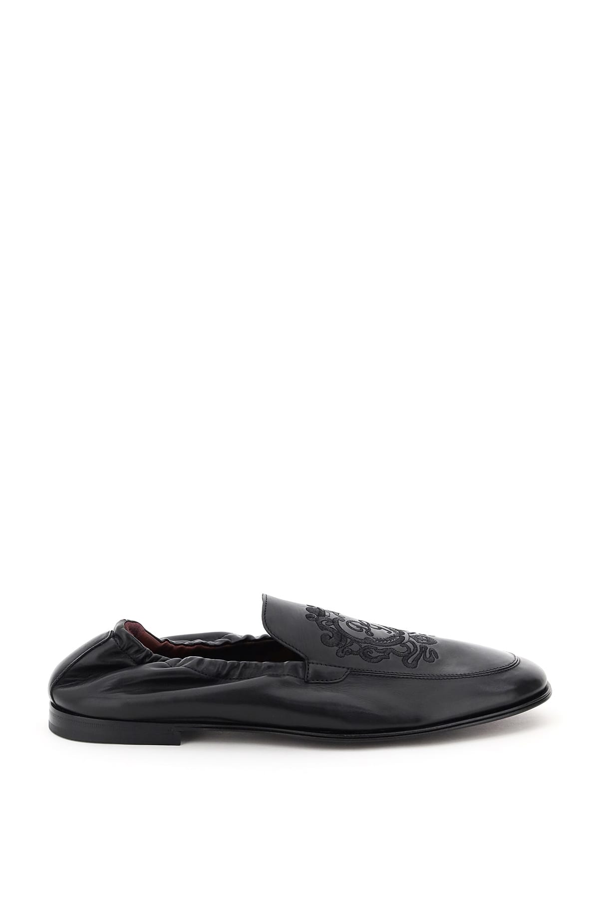 Dolce & Gabbana Ariosto Loafers With Coat Of Arms Embroidery In Nero/nero
