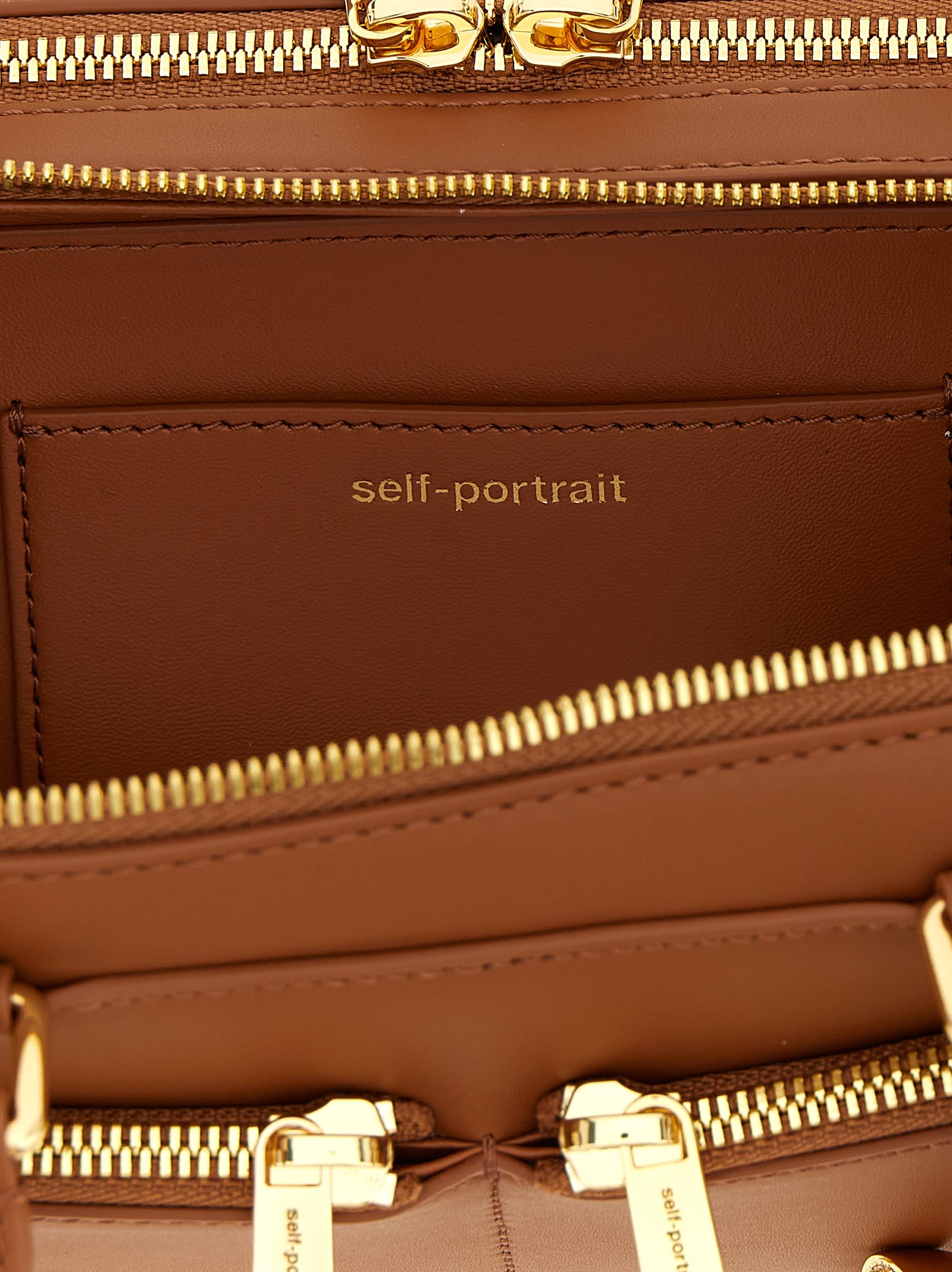 Self-portrait Tan Leather Baguette With Charm Shoulder Bag In Brown