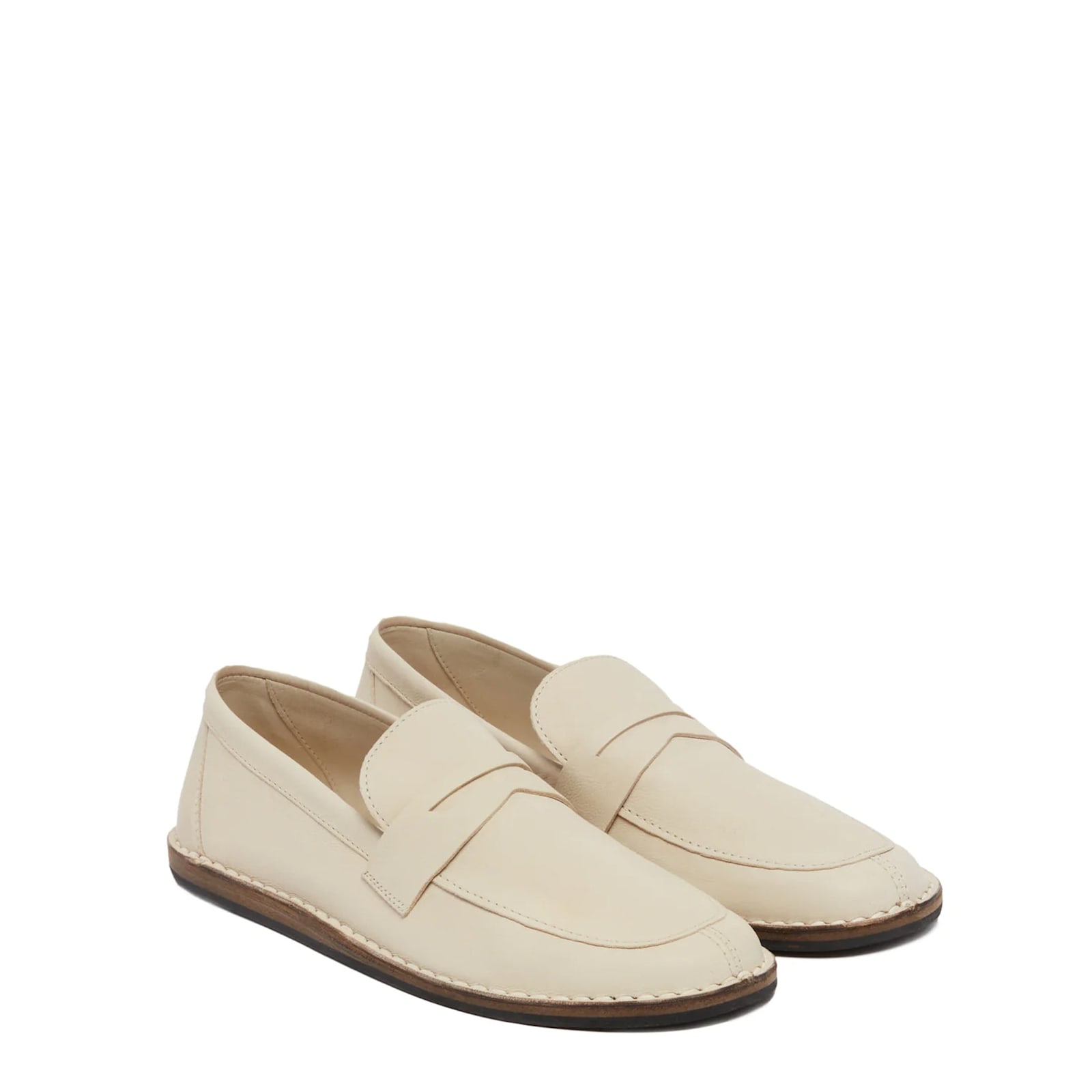 The Row Hammered Leather Cary Penny Loafers In White