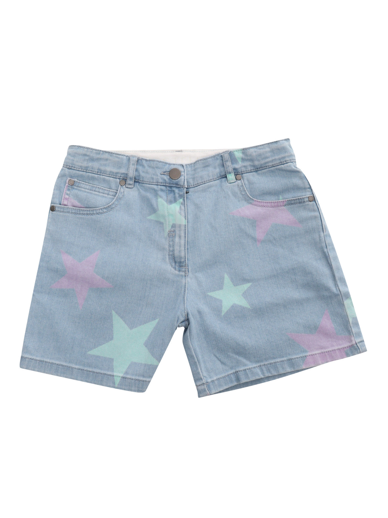 Shop Stella Mccartney Light Blue Shorts With Stars