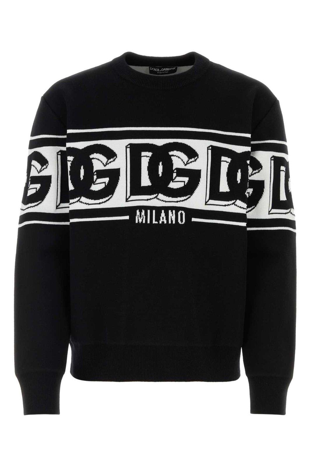 Shop Dolce & Gabbana Intarsia Knitted Crewneck Jumper In Nero Bianco
