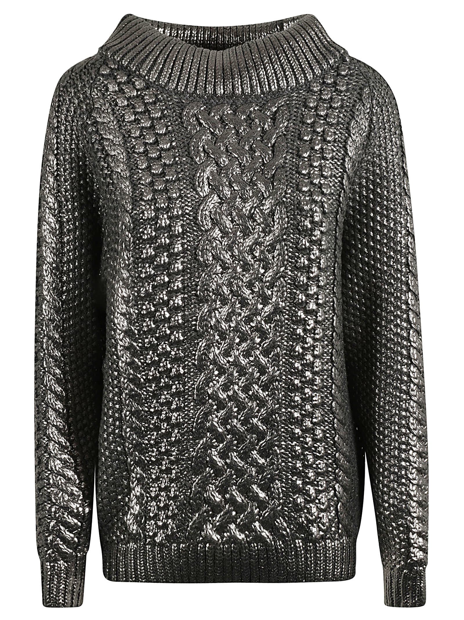 Alberta Ferretti High-neck Patterned Metallic Sweater