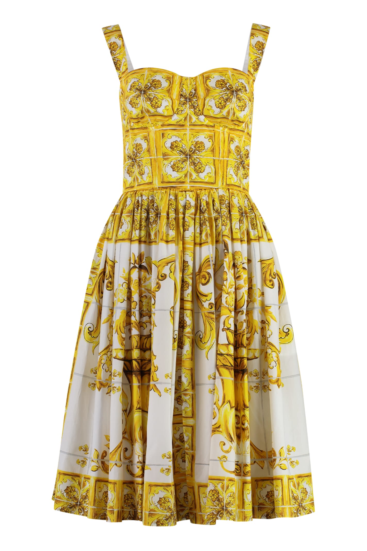 Shop Dolce & Gabbana Poplin Midi Dress In Yellow