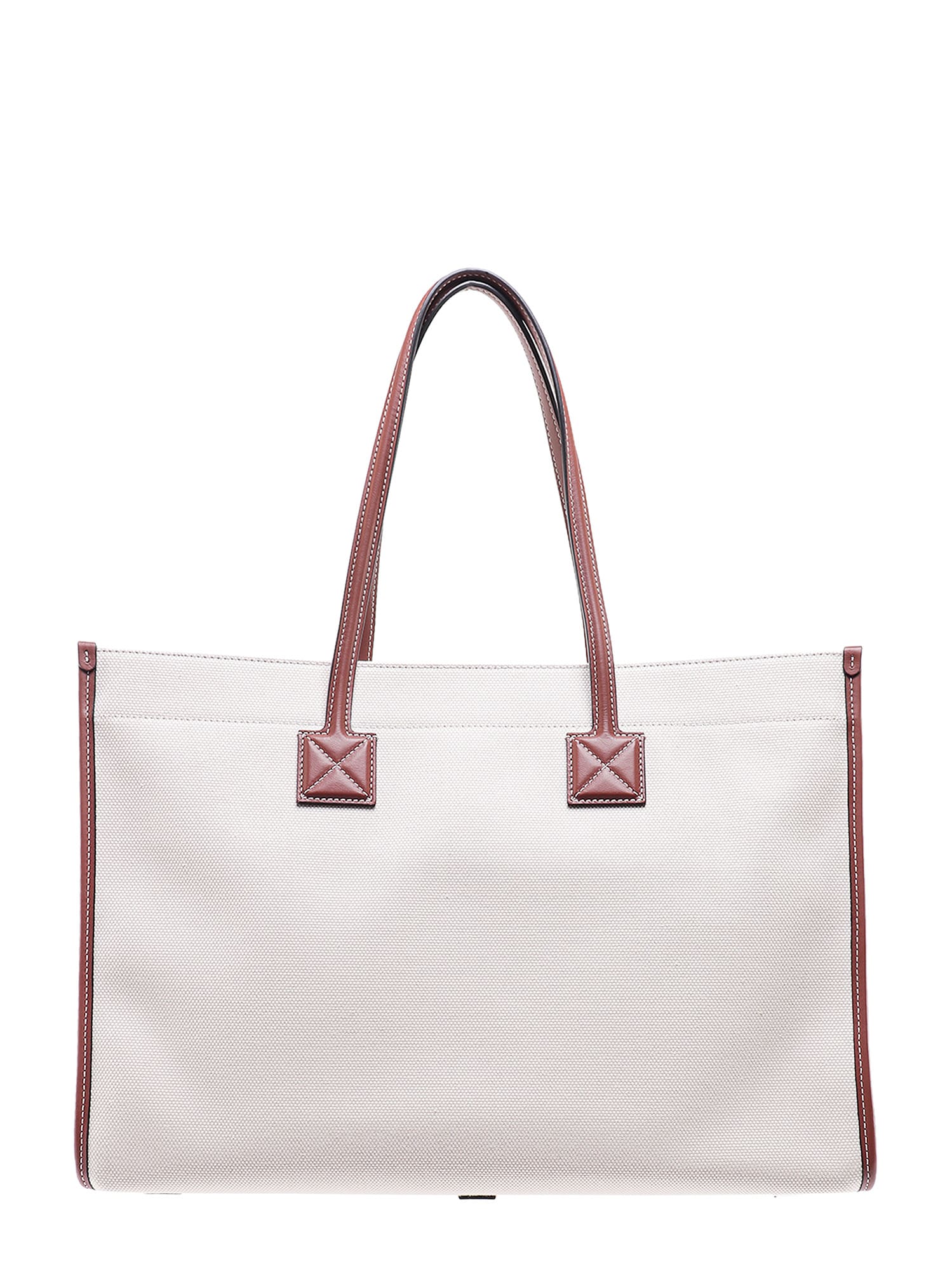 Burberry Frey Rectangular Cotton Shoulder Bag With Leather Trim In Natural/tan