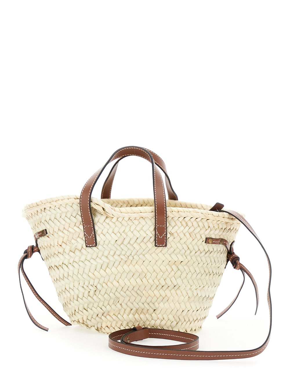 Shop Isabel Marant Cadix Mini Beige Handbag With Leather Trims Ands Logo Detail In Raffia Woman