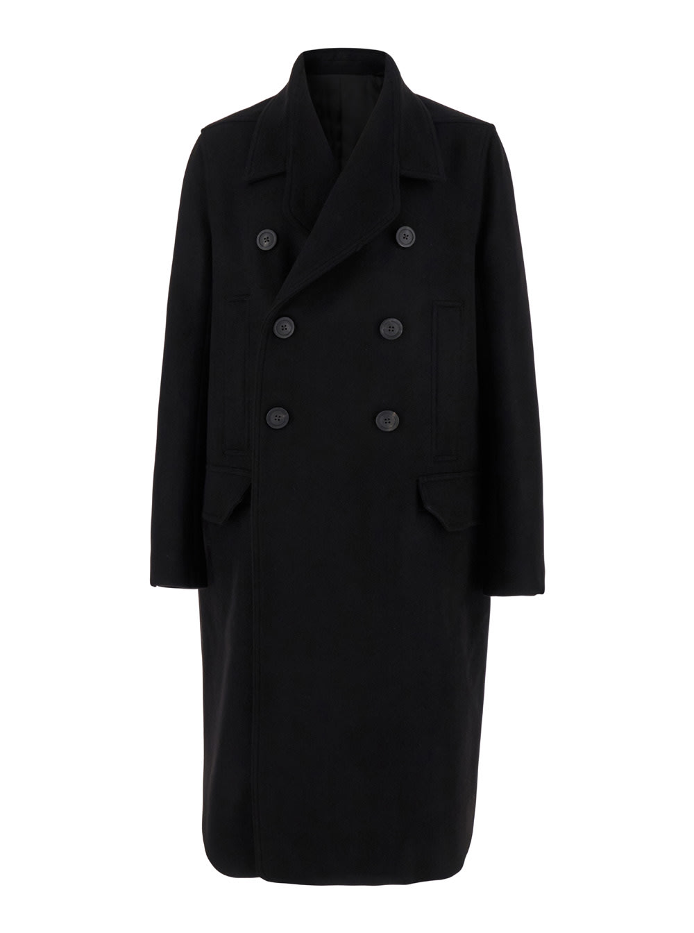 Shop Rick Owens Black Double-breasted Coat With Wide Revers In Wool Man