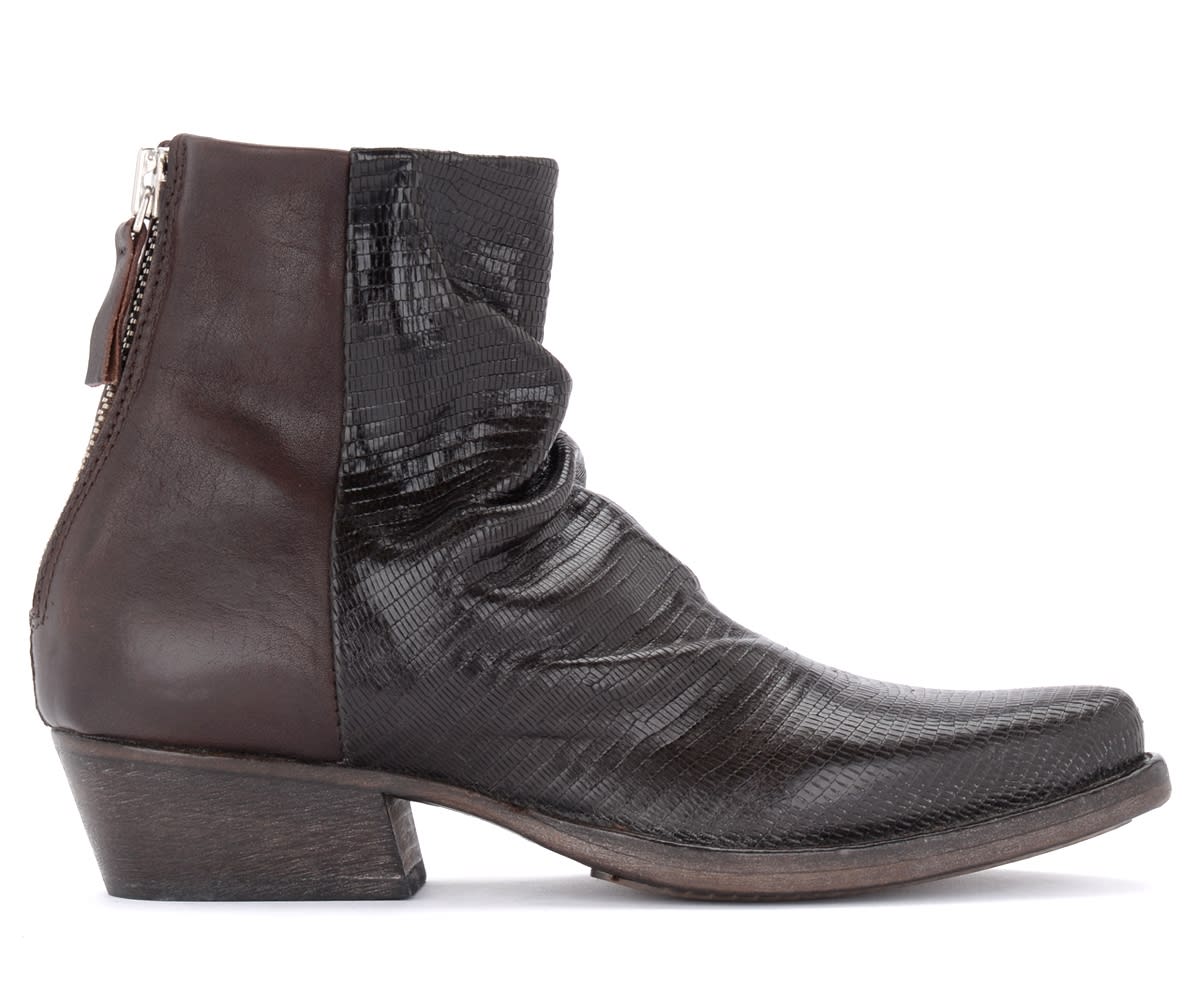 Moma Whiston Texan Ankle Boot Made Of Dark Brown Laser-cut Leather