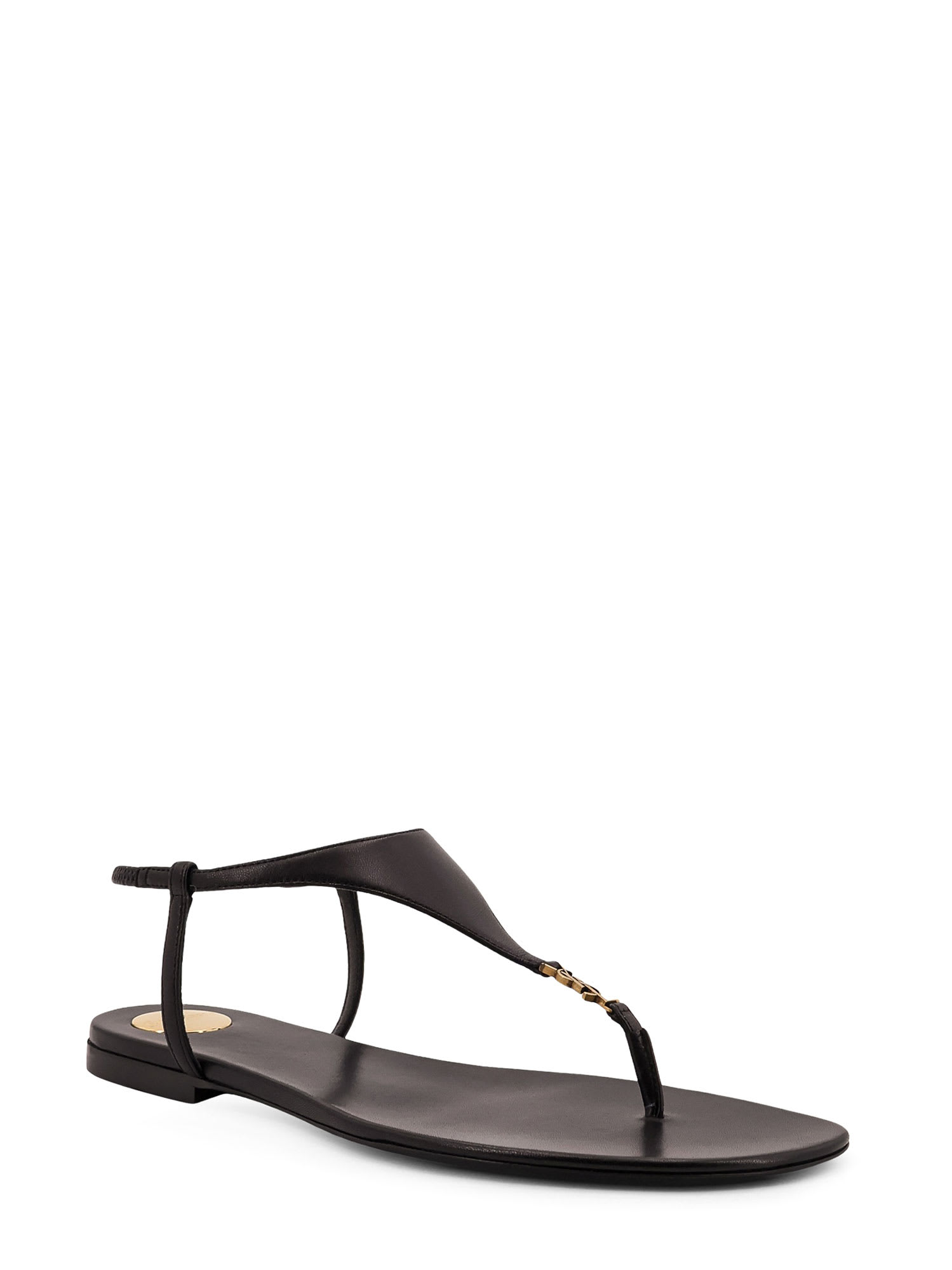 Saint Laurent Sandali Piatti Cassandre In Pelle Liscia Con Tomaia Triangolare In Black