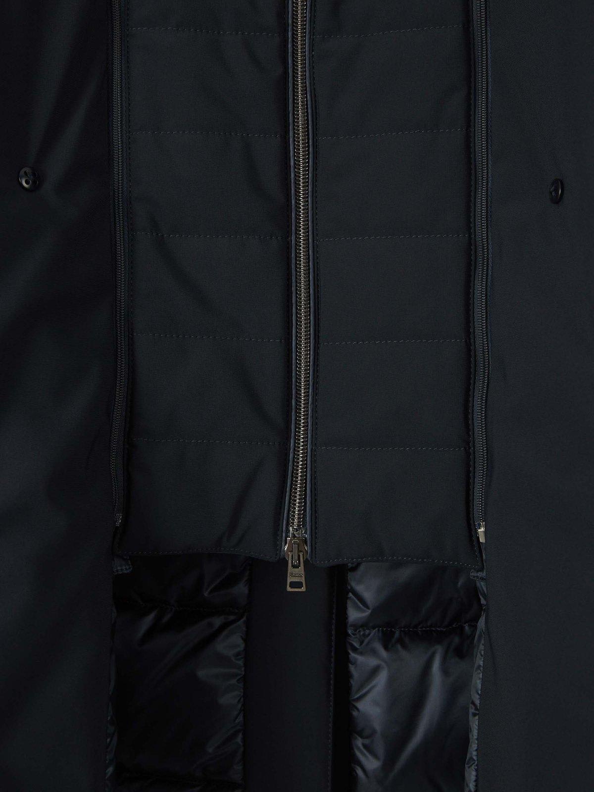 Herno Double-breasted Black Peacoat With High Collar In Blue