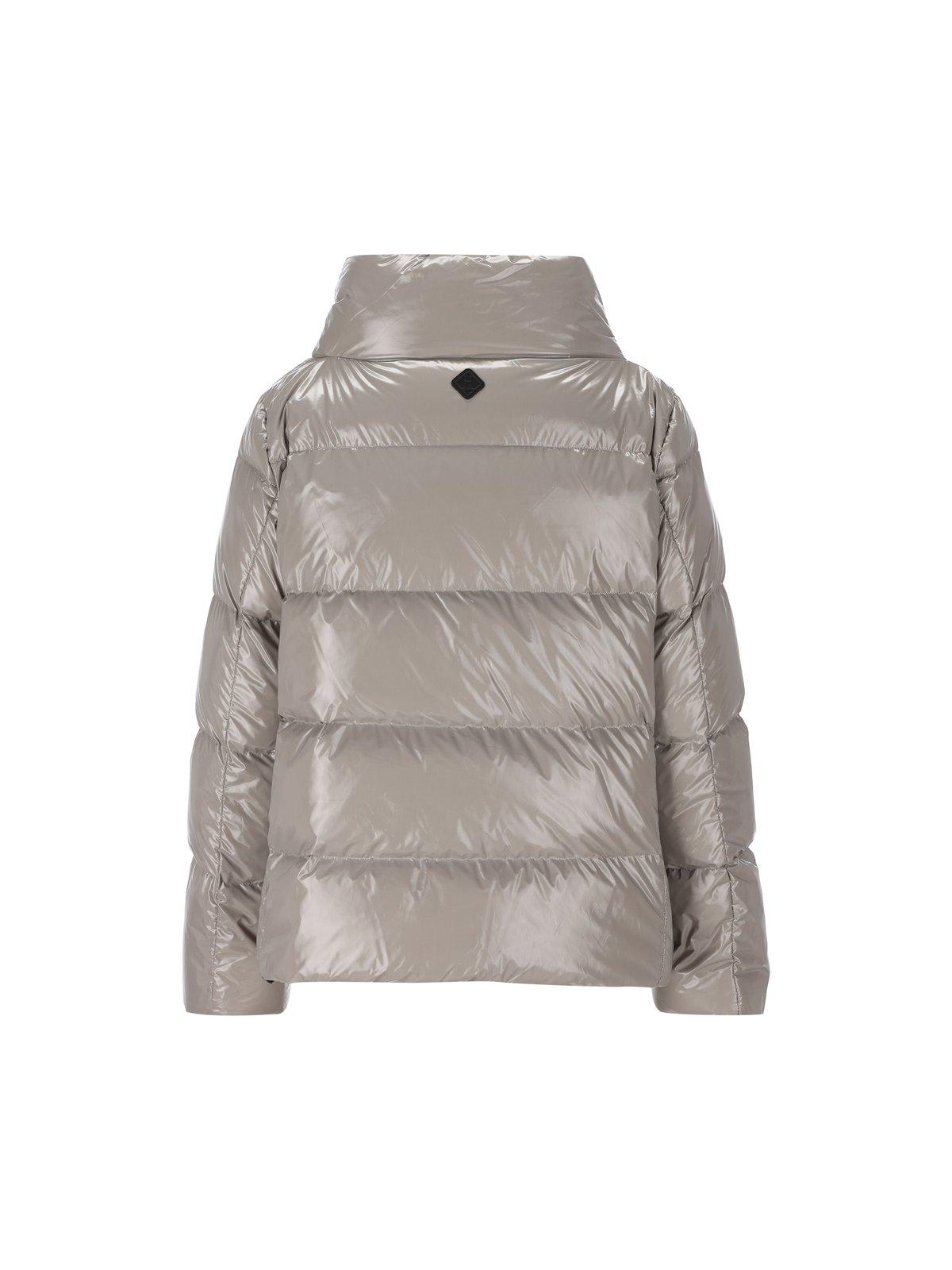 Shop Herno Zipped Hooded Down Jacket In Grigio Chiaro