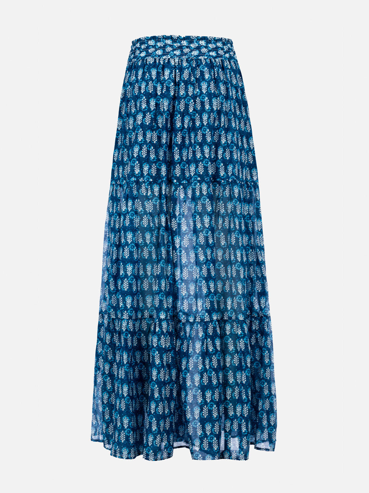 Shop Mc2 Saint Barth Woman Silk Voile Pleated Long Skirt Cheyenne In Blue