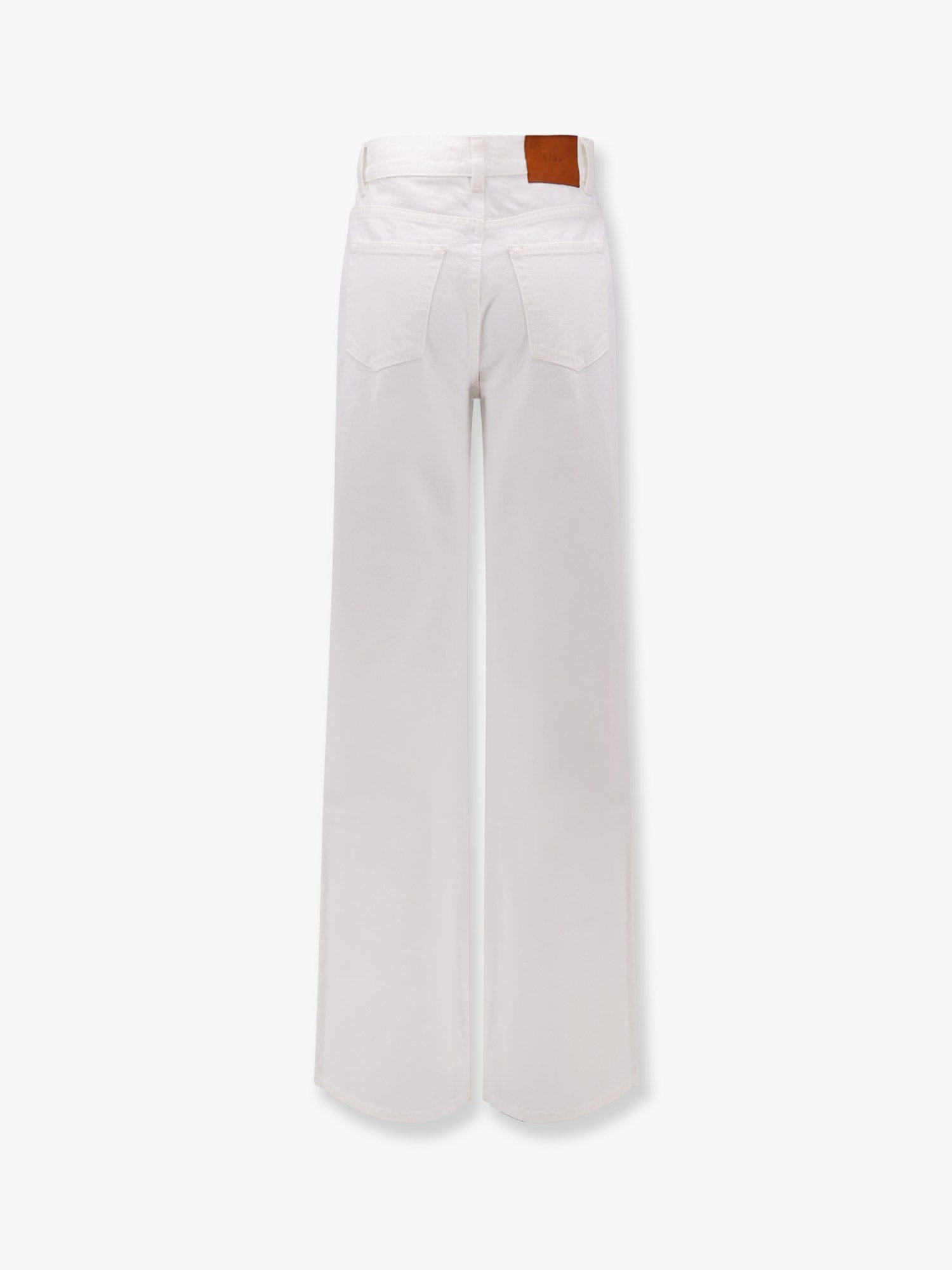 CHLOÉ WHITE DENIM TROUSER WITH LEATHER TAG