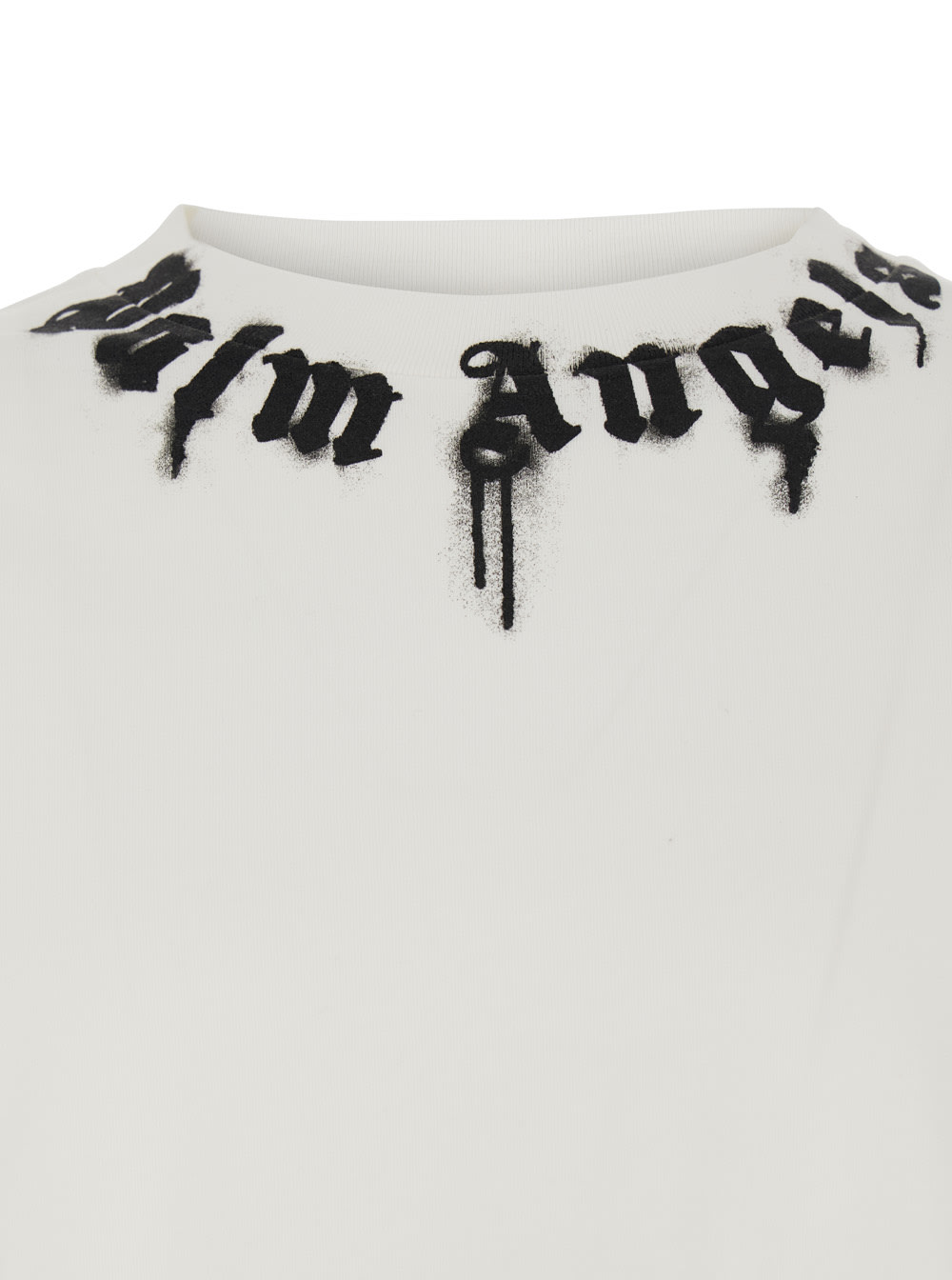 Palm Angels Classic Fit White Cotton T-shirt With Graphic Branding In White